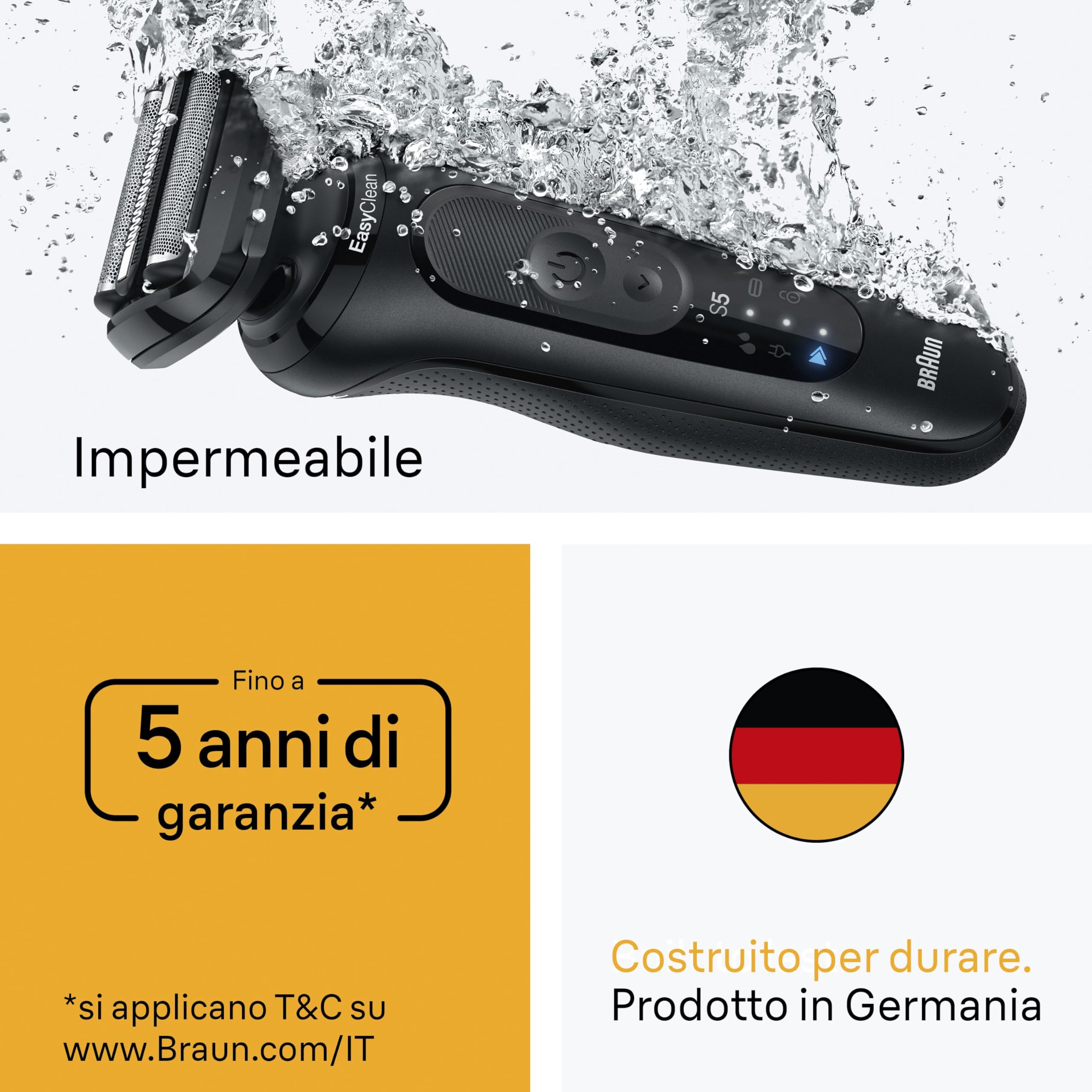 Braun Serie 5 Rasoio Elettrico Barba, Wet&Dry, Regolabarba Uomo, Rasoio Barba, 50 Min di Utilizzo, +2 Accessori, Senza Fili, 100% Impermeabile, Regolabarba Braun, 52-N1650si, Nero