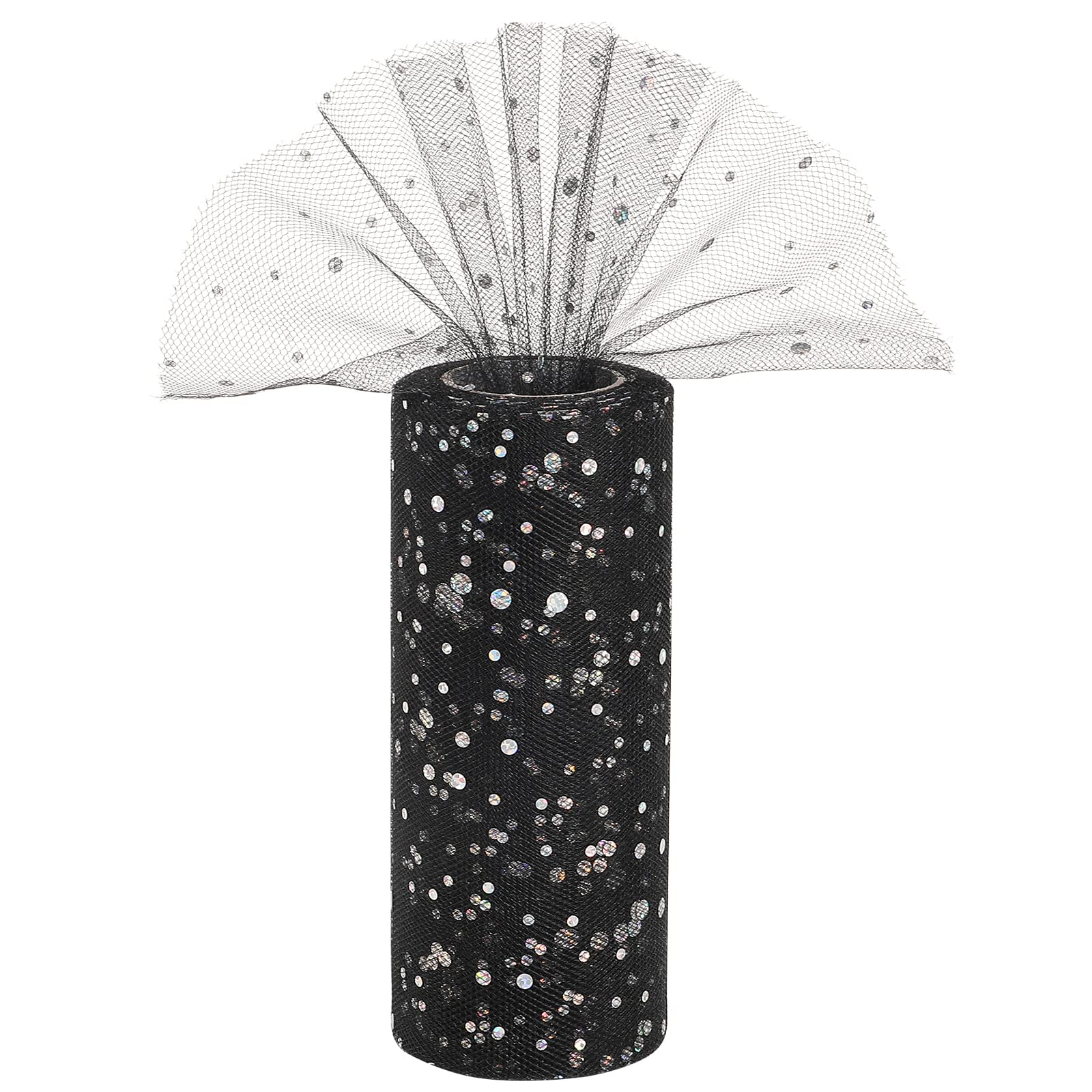 Osunnus Black Glitter Tulle Fabric Roll 6" by 50 Yards Sequin Netting Fabric for DIY Gift Wrapping Wedding Christmas Baby Shower Tutu Birthday Party Decorations