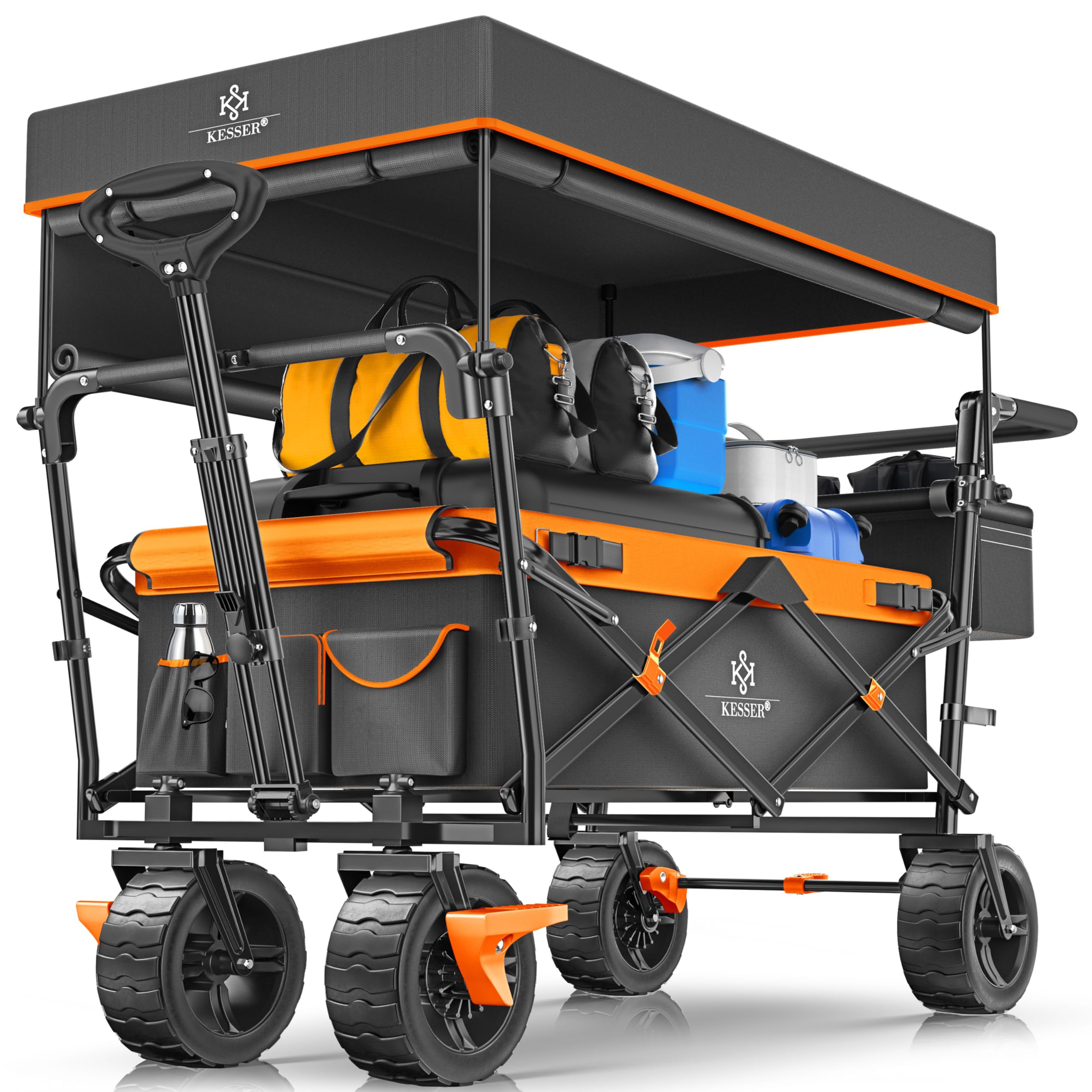 KESSER® Carrello pieghevole GT9000 con tetto | Carrello di trasporto max. portata 150 kg con ruote in gomma dura e freni anteriore/posteriore | Include serratura, copertura