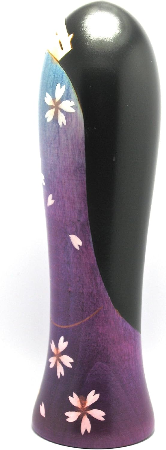 Kokeshi Doll Puple Kimono with Cherry Blossoms