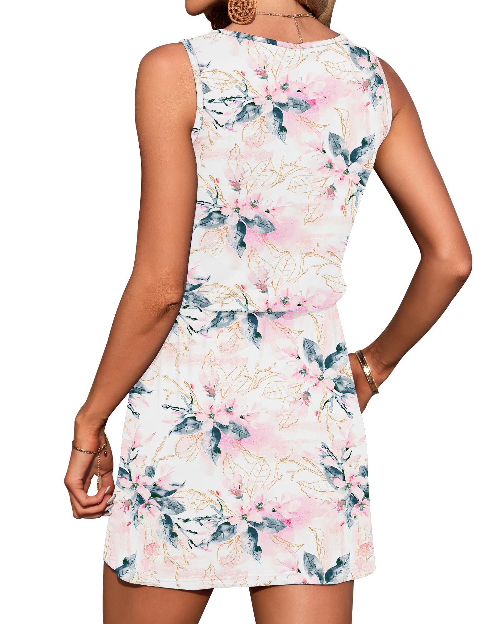 AUSELILY Vestiti Estivi Donna Senza Maniche Abito da Spiaggia Coulisse Eleganti Abiti con Tasche