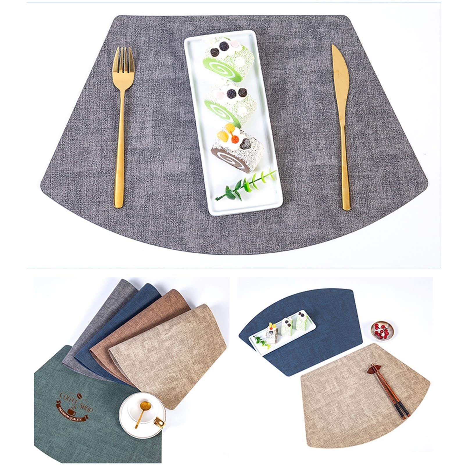 KnSam 6Pcs Set Tischsets Platzsets Modern Sektor 31.5x48CM, PU Leder Platzset Abwaschbar Motiv Gewebt Muster Hitzebeständige, Tischuntersetzer Dunkelgrau für Restaurant