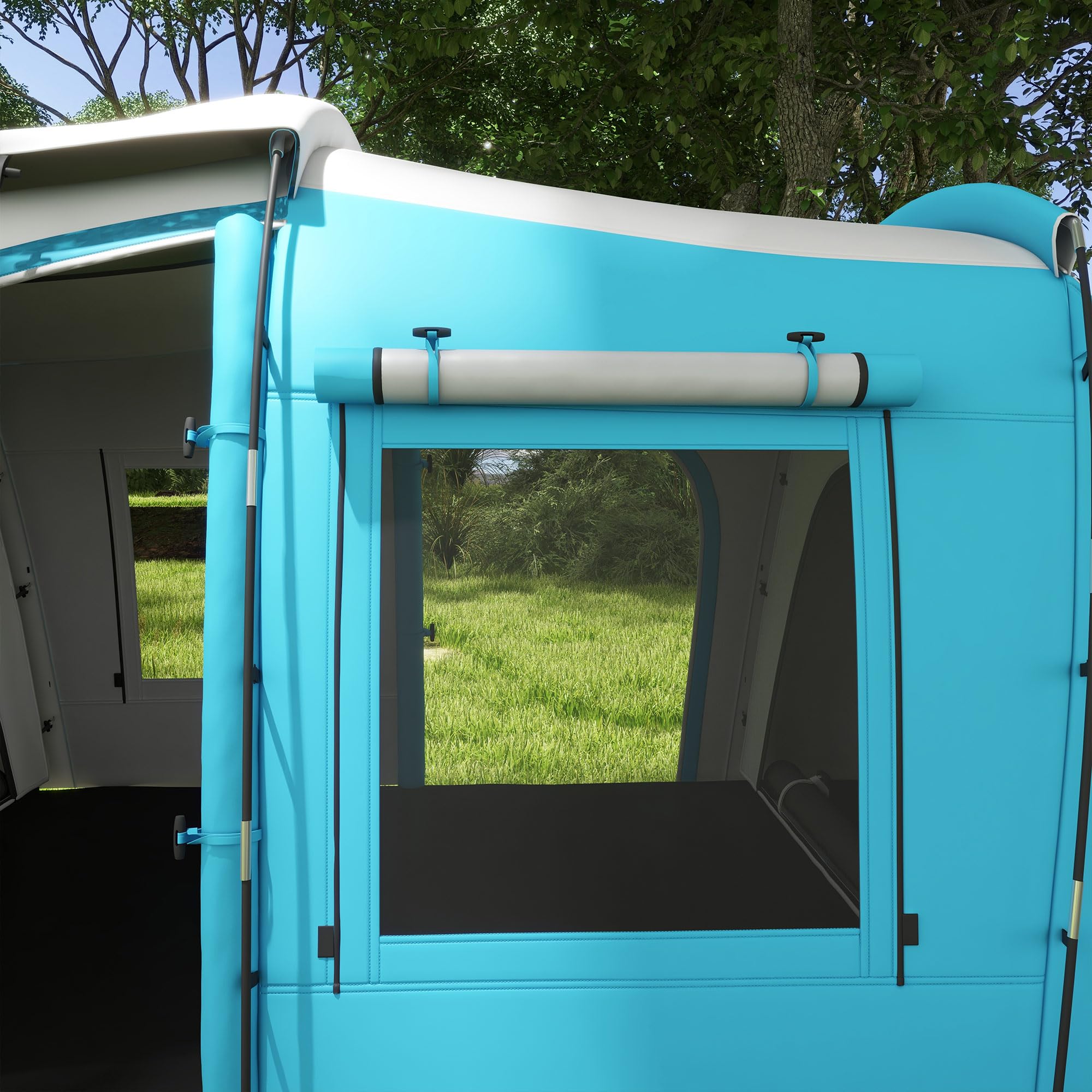 Outsunny Tente de Camping familiale pour 3-4 Personnes, Tente Tunnel avec 2 Chambres, 4 Portes et 4 fenêtres, Sac de Transport, imperméable, 460 x 220 x 175 cm, Bleu