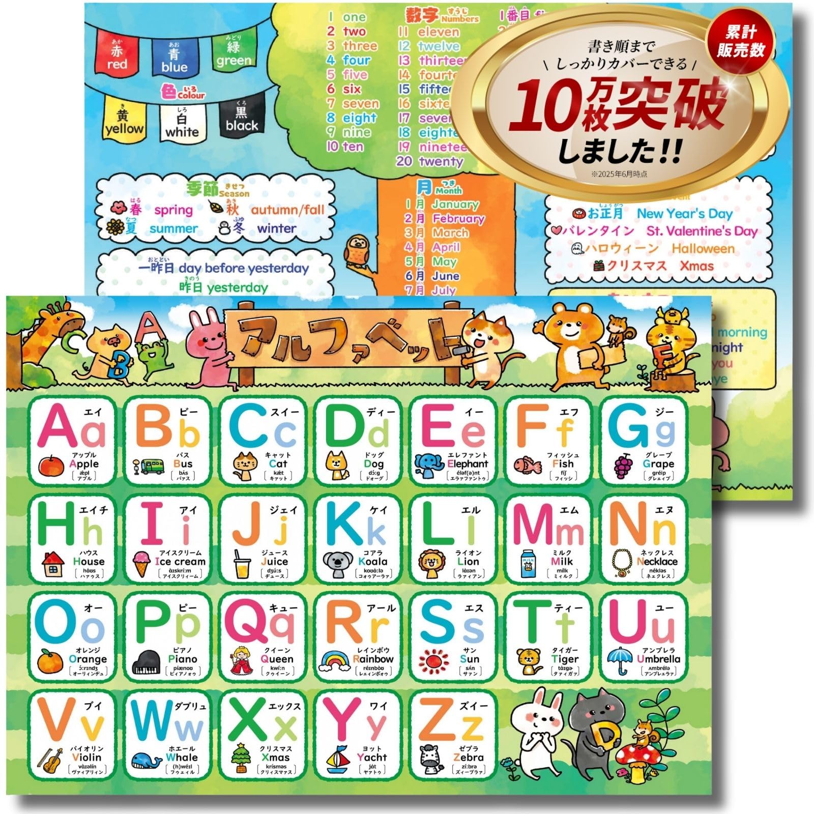 ルーティン博士の学習塾 お風呂ポスター アルファベット 単語 あいさつ 2枚セット B3サイズ M-2 受験対策 就学準備 モンテッソーリ 幼児 小学生