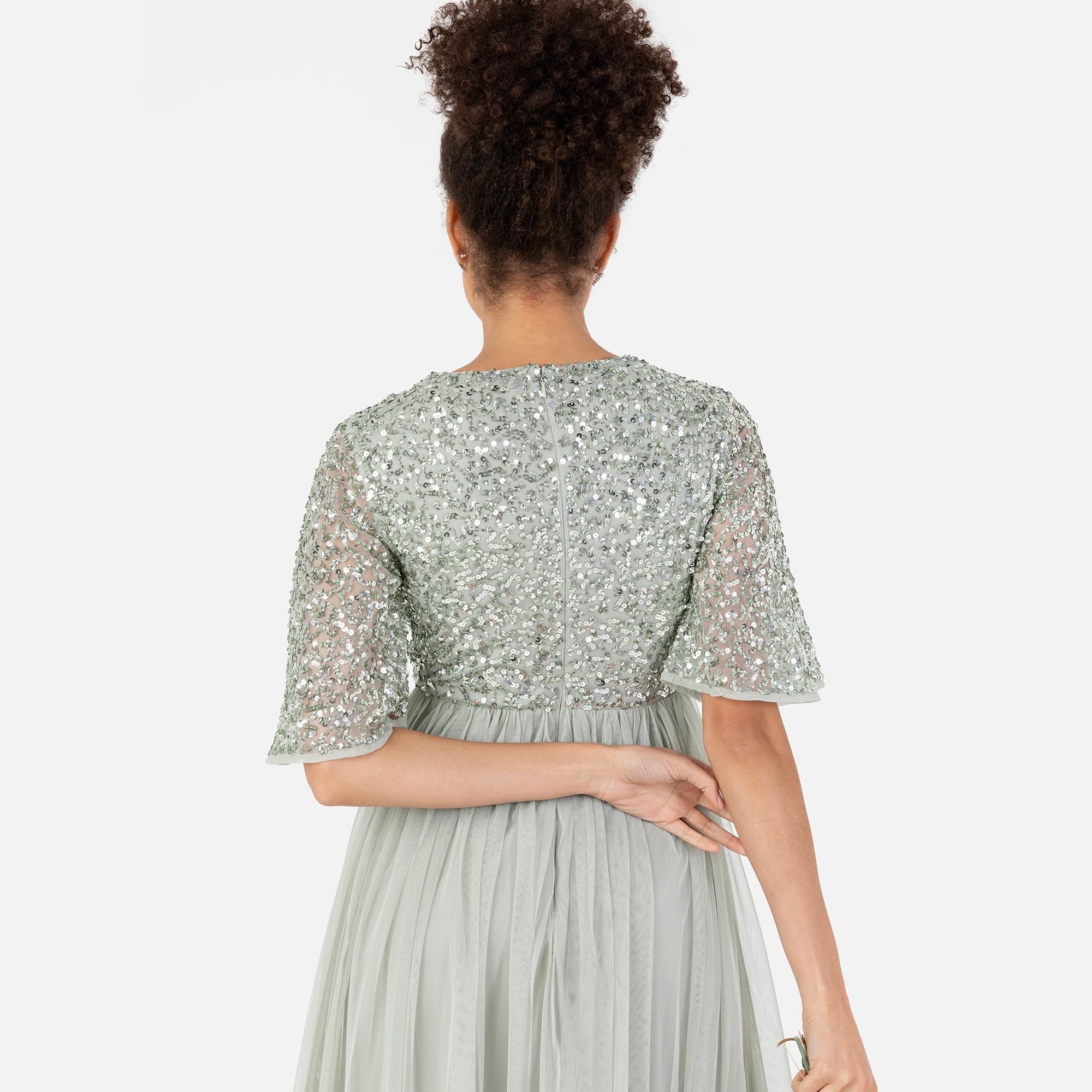 Maya Deluxe Robe de Soirée Femme pour Mariage Invitée, Col V, Robe À Pailettes Demoiselles d'honneur À Manches Courtes Robe de Demoiselle d'honneur Femme