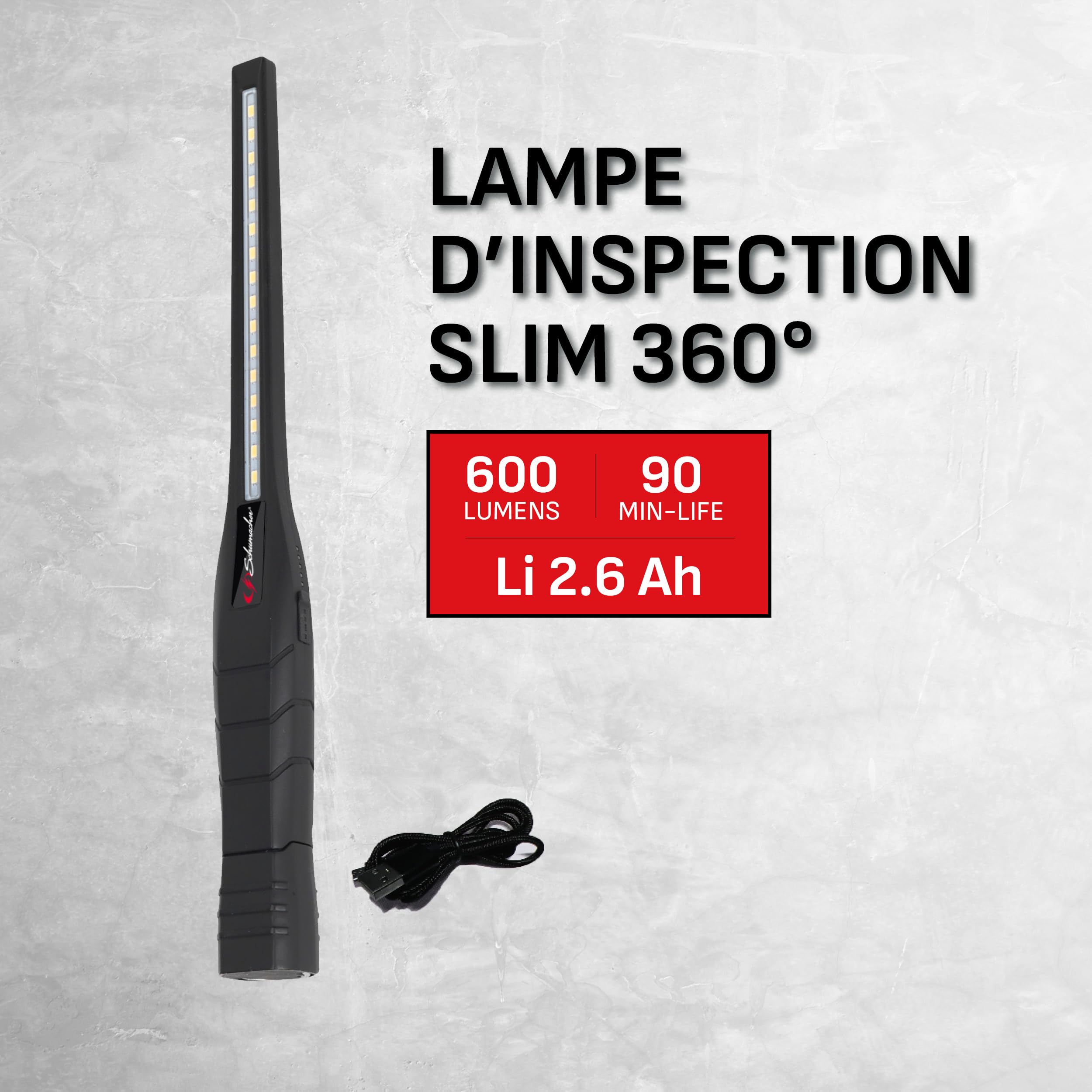 Schumacher SL184 Lampe de Travail Électrique Slim - Éclairage Directionnel Ultra Brillant, Pivotant et Inclinable à 360° - Variateur d'Intensité - Batterie Rechargeable Lithium-ION 2600mAh - Noire | Pivotant et Inclinable à 360°, Variateur, Batterie Lithi