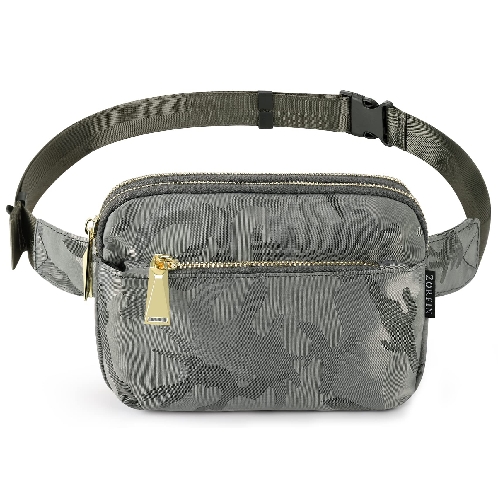 ZORFIN Fanny Packs for Women Men: Crossbody Belt Bag with Adjustable Strap - Fashion Waist Packs for Workout Running Traveling Hiking Camo Gray