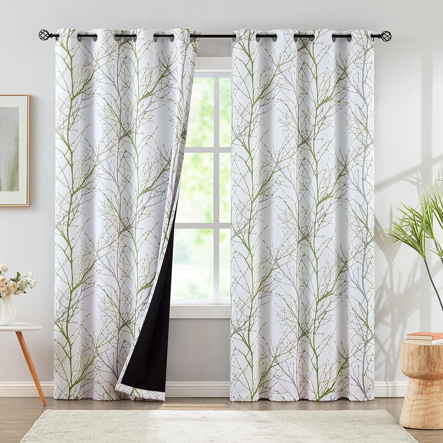 Maque White Curtains Plants Blackout Curtains Room Decor For Bedroom And Living Room 2-Piece Set Polyester Window Curtain W168cm (66") X D229cm (90")