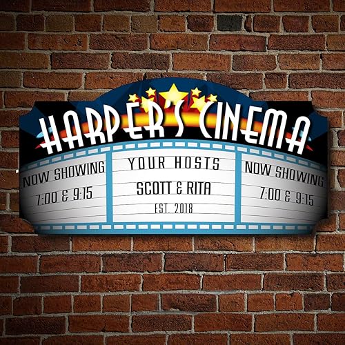 Blockbuster - Letrero personalizado para sala de películas de HomeWetBar - Decoración de pared de madera, arte de pared vintage