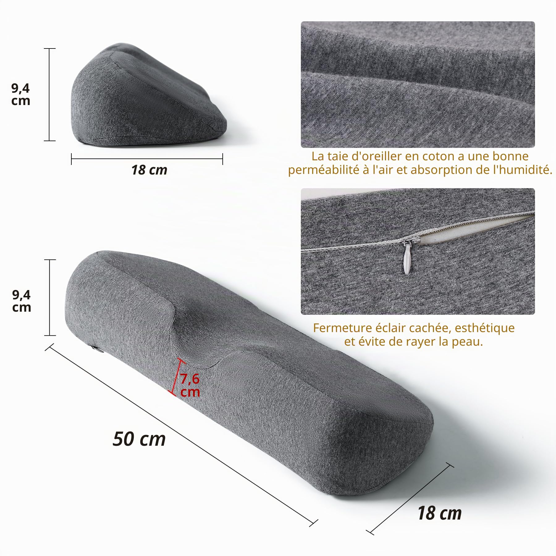 Coussins de cou cervical pour le soulagement de la douleur pendant le sommeil, coussin de soutien cervical en mousse à mémoire de haute densité pour le soulagement des douleurs cervicales, coussin de