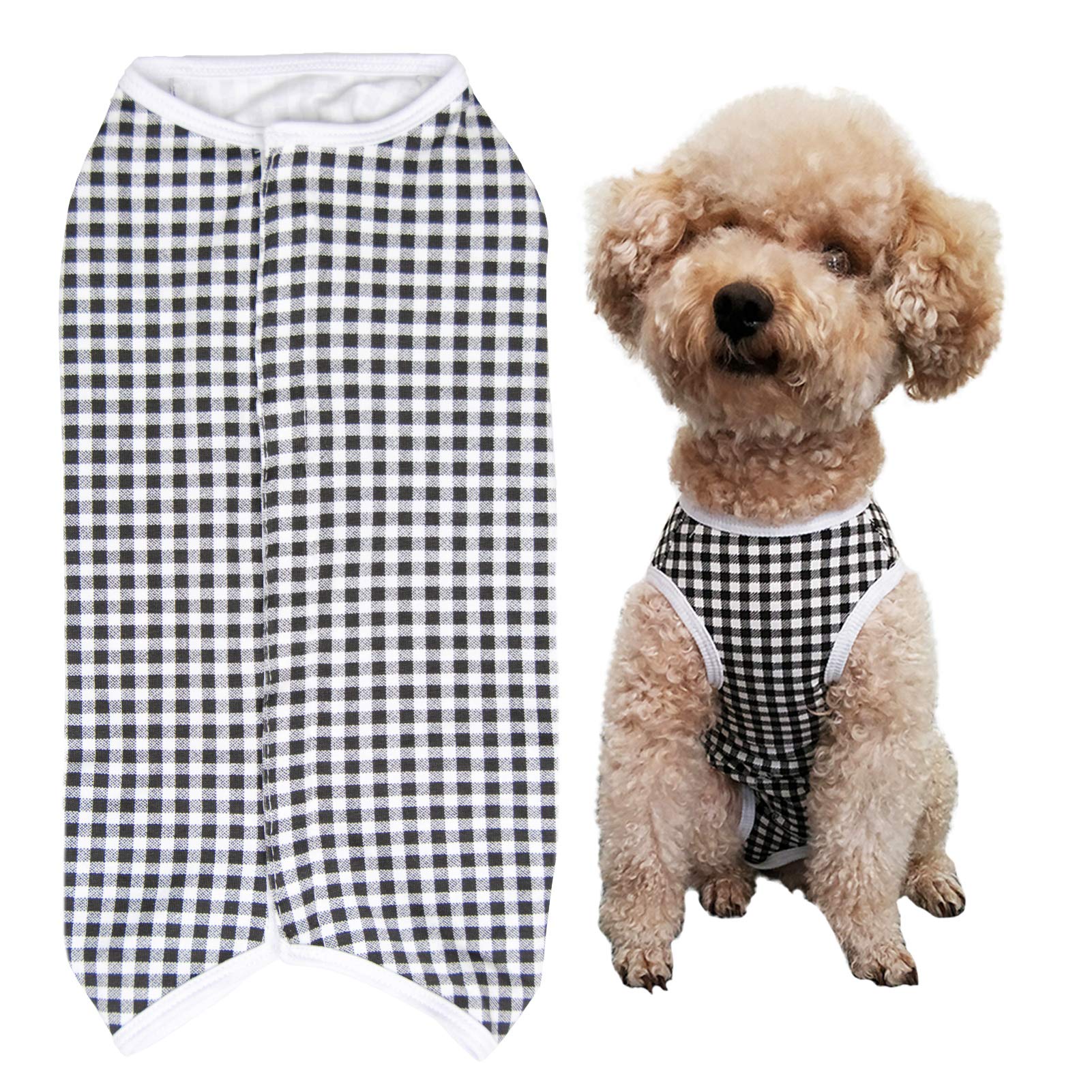 Dog’s Recovery Suit Post Surgery Shirt for Puppy, Wound Protective Clothes for Little Animals(Black White Plaid-XXS)