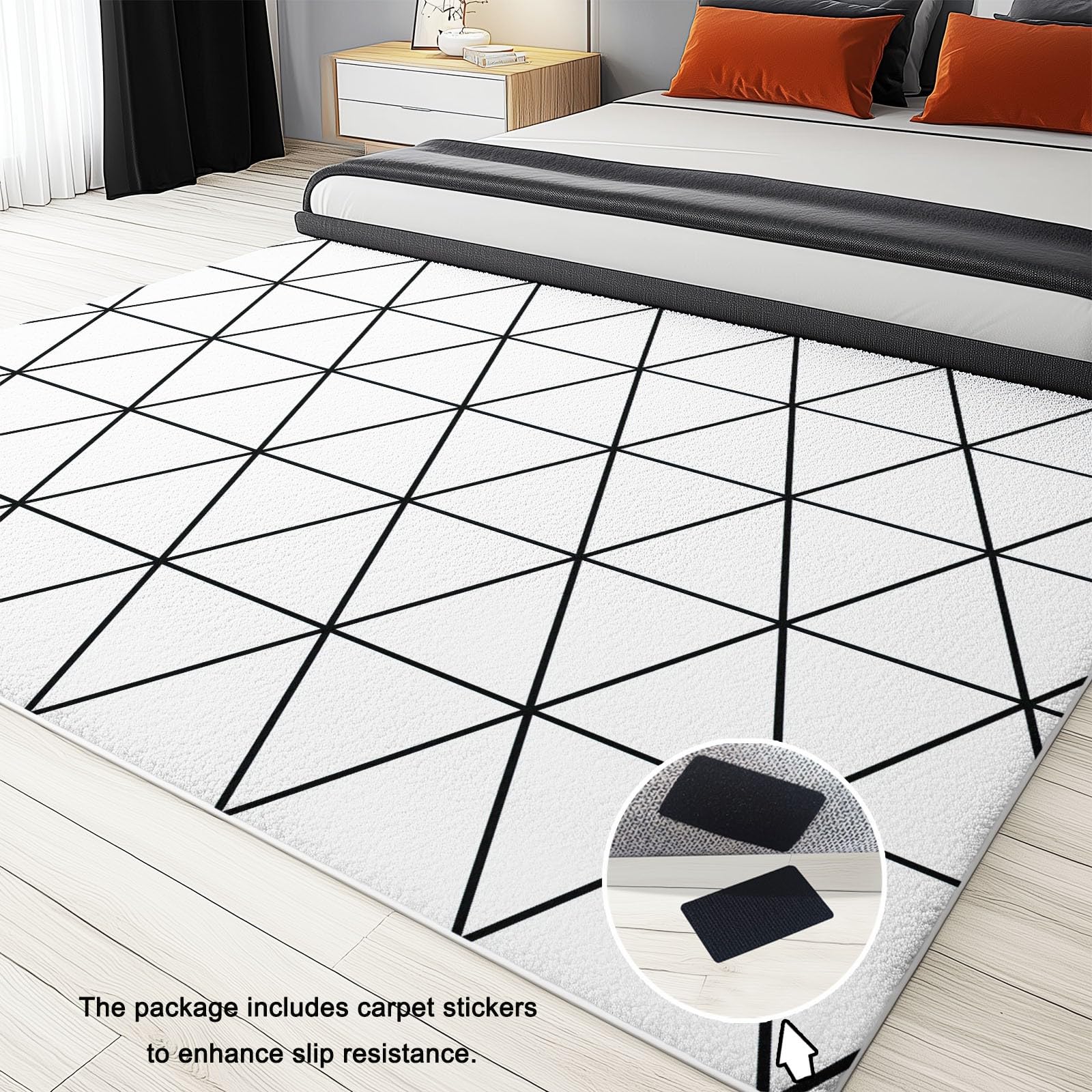 Dywan do salonu Geometryczna siatka trójkątna 120 x 180 cm Miękkie antypoślizgowe dywaniki, białe zmywalne dywaniki flanelowe, do sypialni, jadalni, pokoju dziecięcego