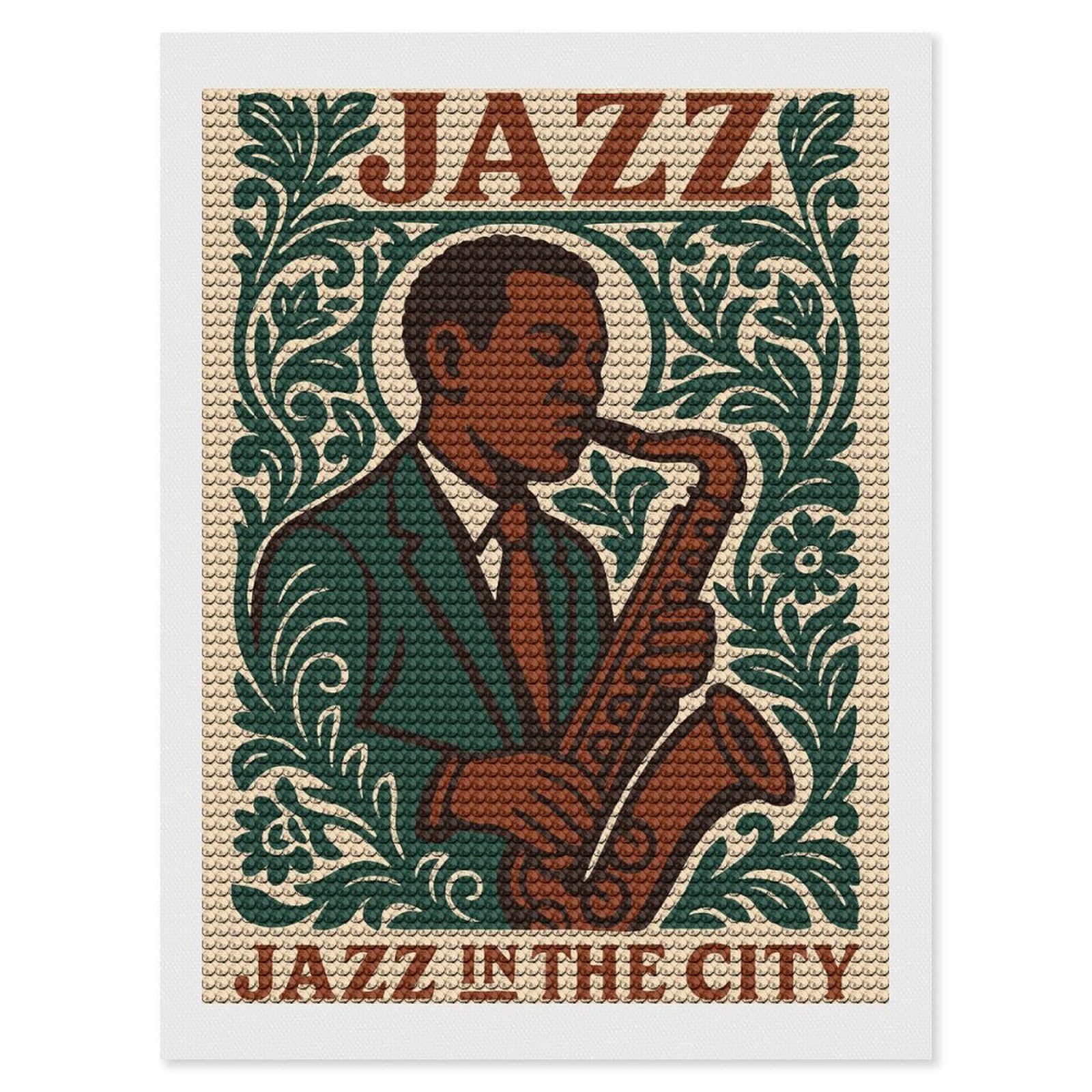 Junmoney Jazz Musician Playing Saxophone DIY Diamond Art Canvas Kit 12"x16", Simple to Start, Fun Craft Experience, Modern Decor, Gift Idea, Adhesive Canvas