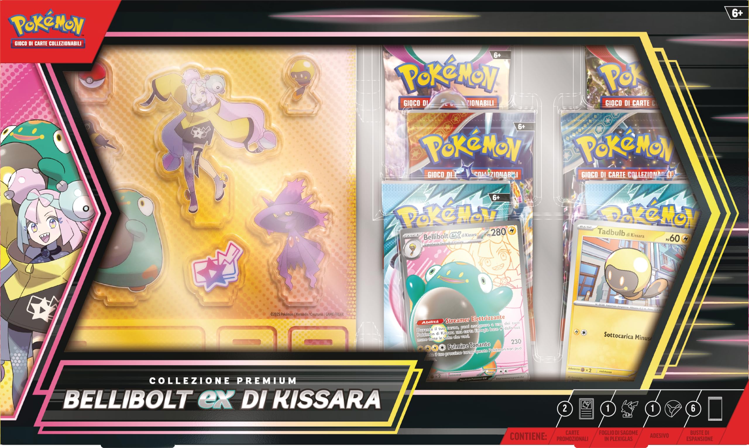 Pokémon GCC: collezione premium Bellibolt-ex di Kissara - una carta promozionale olografica a figura intera, sei buste di espansione e delle sagome in plexiglas