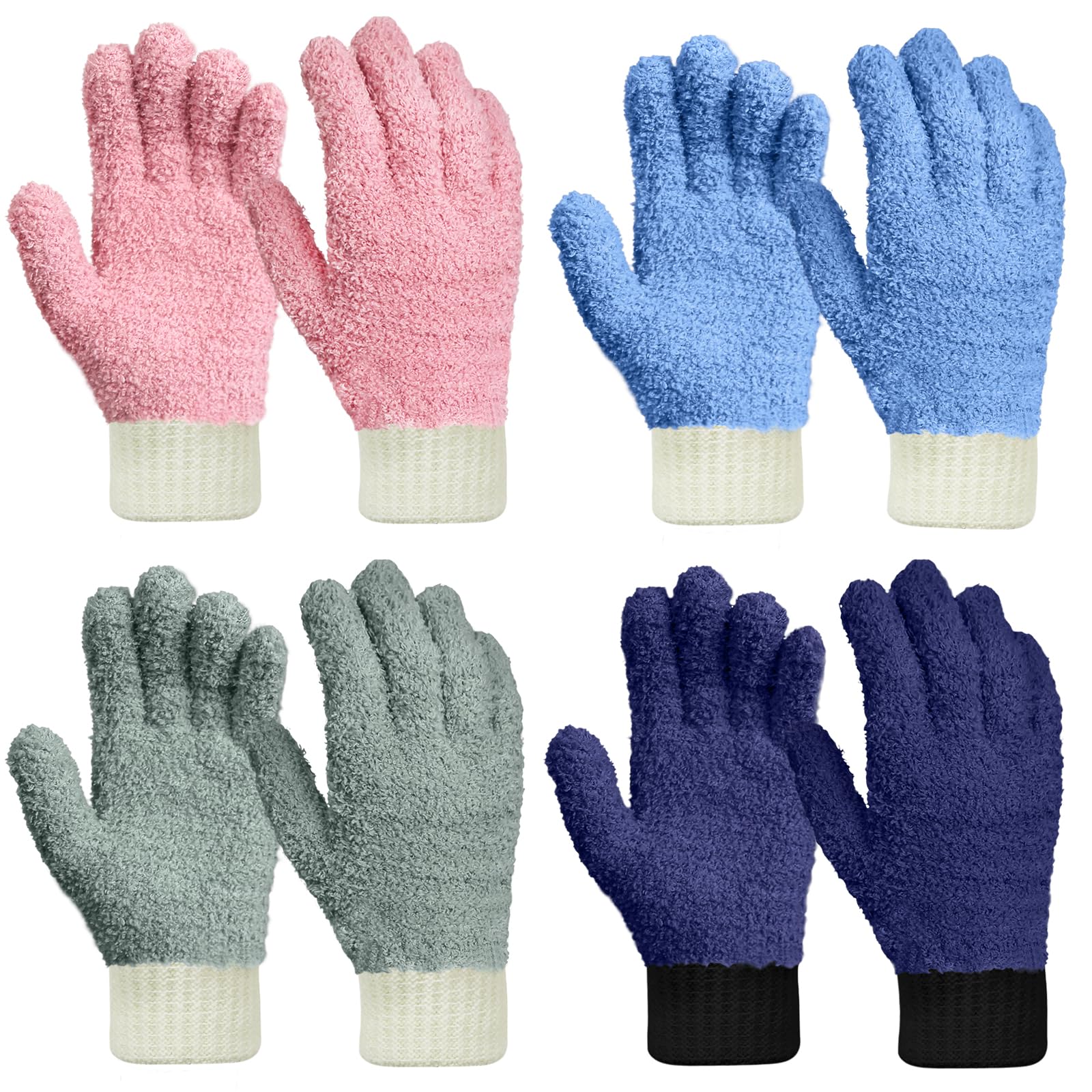 MIG4U 4 Pairs Microfiber Gloves - Dusting Gloves for House Cleaning - Washable Blind Cleaner Duster Tool (Blue/Pink/Gray/Navy,S/M)