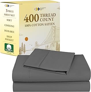California Design Den Twin XL Sheet Sets - 100% Cotton Sheets, 400 Thread Count Sateen, Deep Pockets, Cooling and Durable Bedding, Dorm Essentials for Guys - Grey
