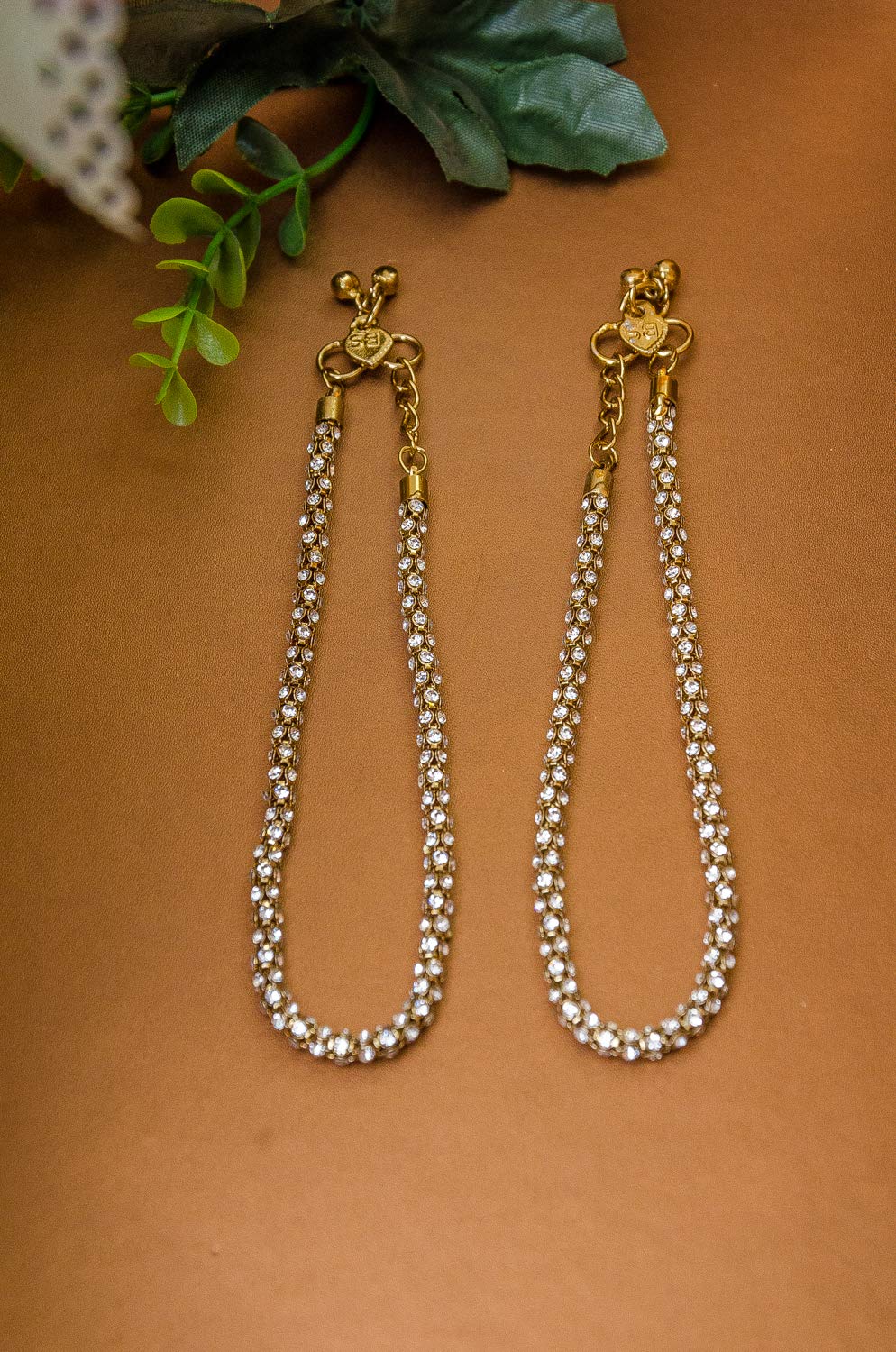American Diamond Studded Brass Anklet Pair