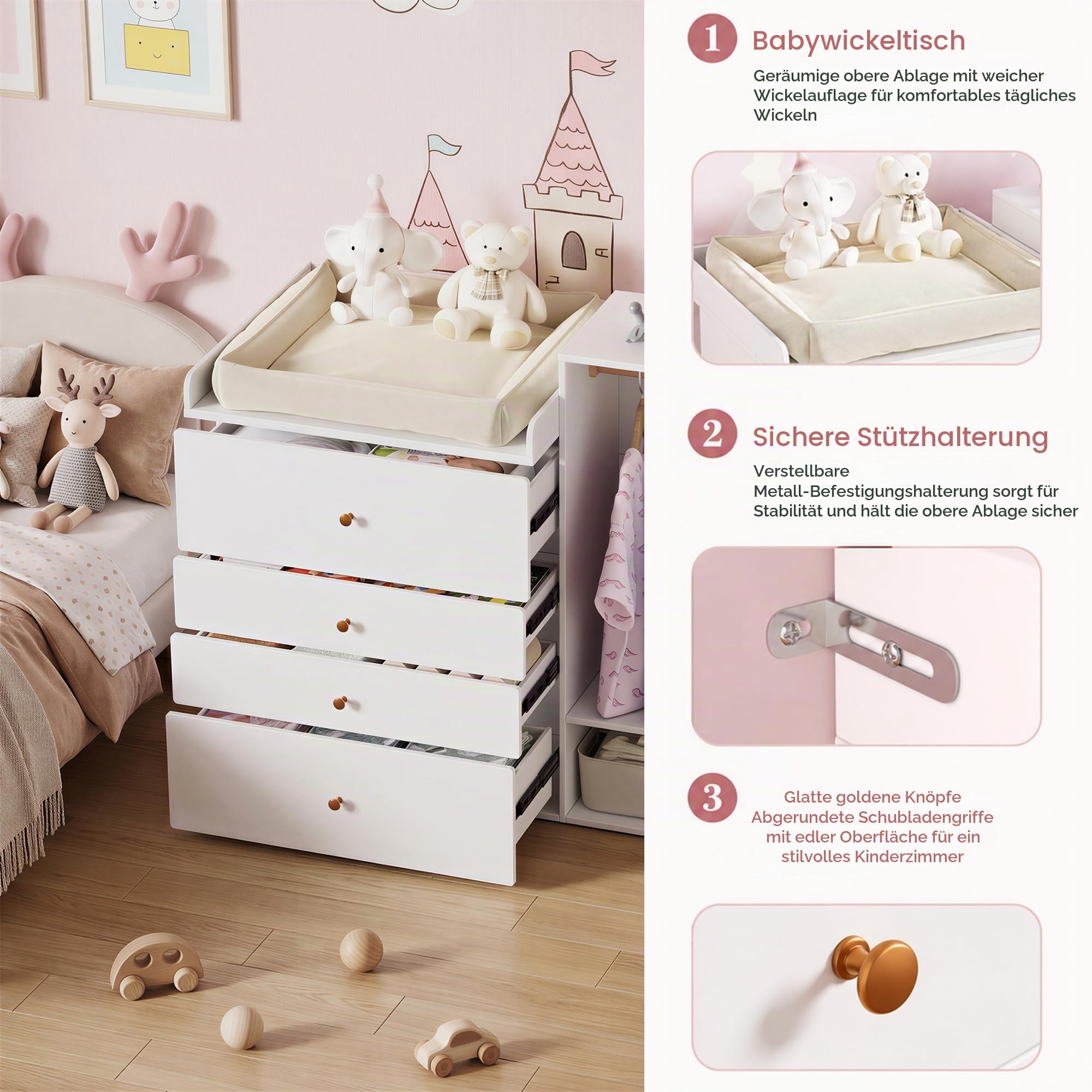 MSFE Wickelkommode Wickeltisch, Kleiderschrank Für Kinderzimmer,Vielseitiger Wickeltisch für flexiblen Einsatz als Wickel- oder Aufbewahrungsmöbel, Keine Wickelunterlage enthalten, 150x112x38cm