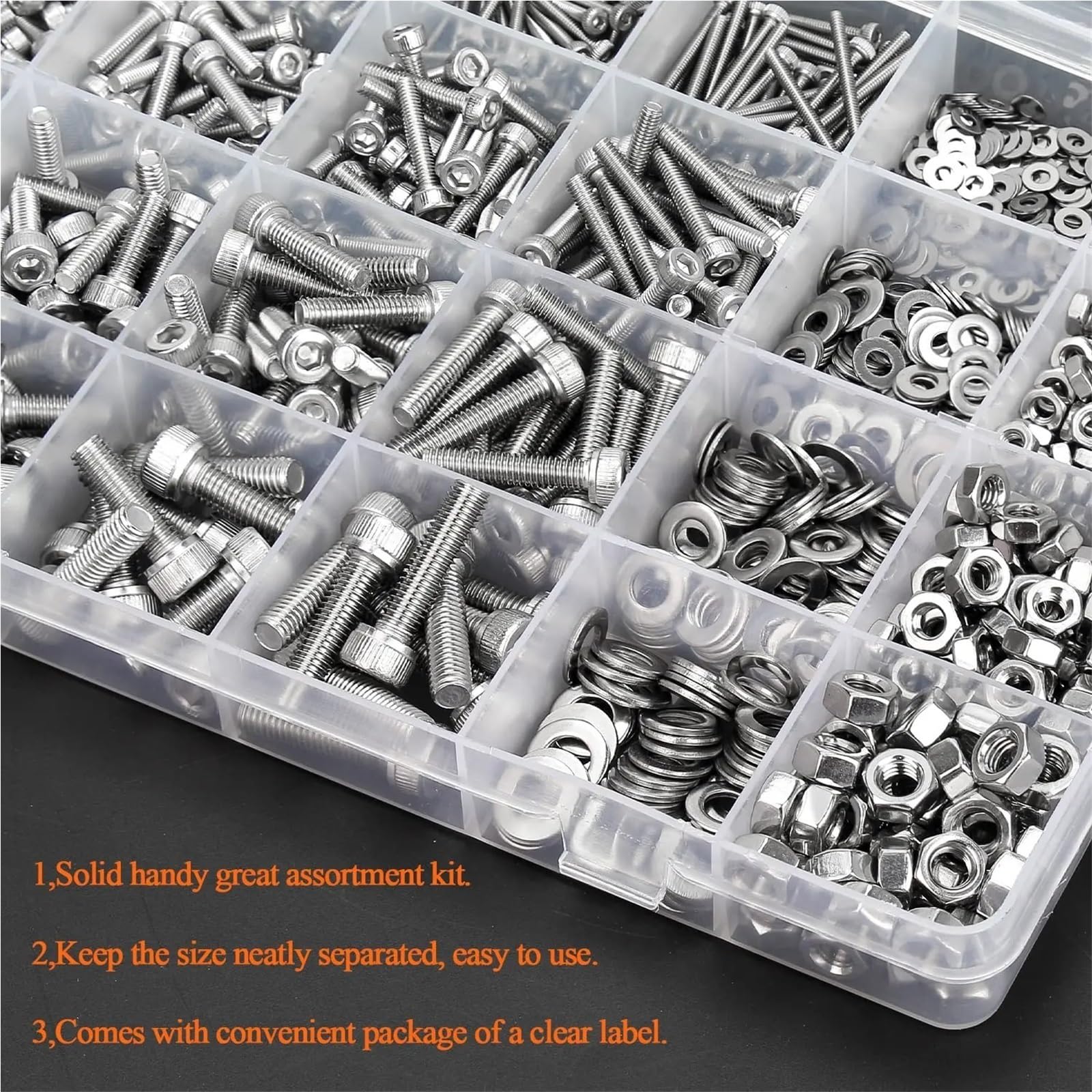 Kit de combinación tornillos, tuercas y pernos métricos acero inoxidable 304 (918 piezas, M2, M3, M4 M5) Juego de Tornillos y Tuercas