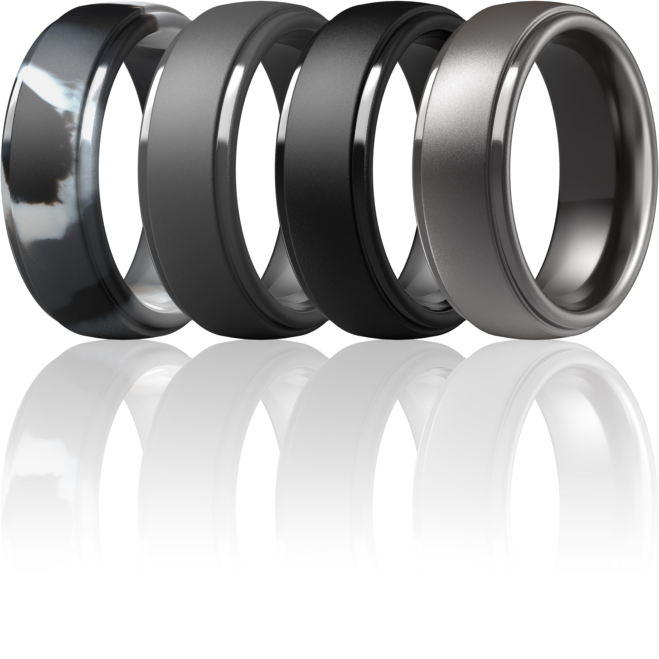 ThunderFit Silicone Rings for Men - 7 Rings / 4 Rings / 1 Ring Step Edge Rubber Wedding Bands 10mm Wide - 2.5mm Thick | 2.5mm Thick, Available in 1, 4 &amp; 7 Packs, Comfortable Fit, Durable &amp; Flexible Silicone, Safe for Gym &amp; Work