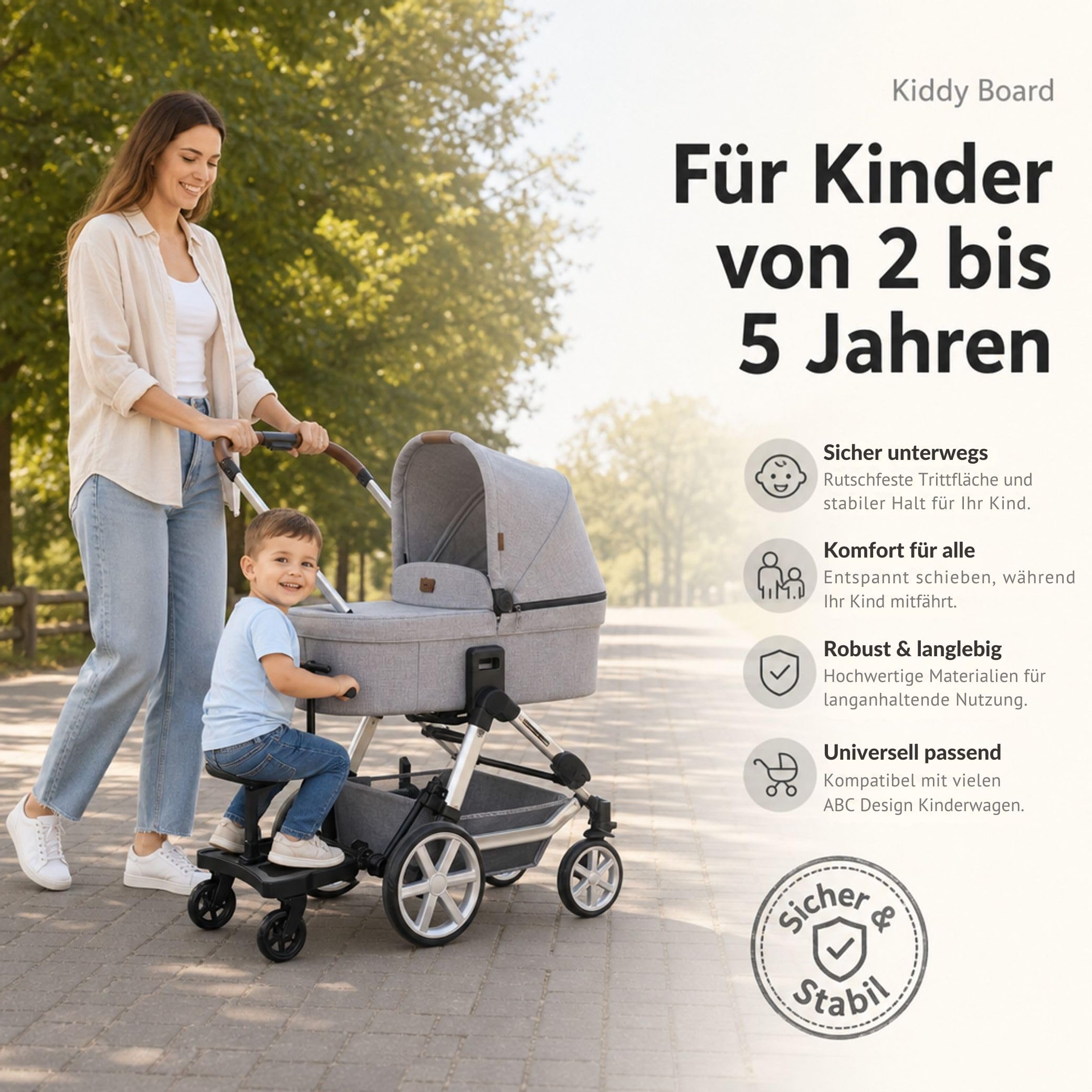 Set ABC Design Trittbrett Kiddie Ride On 2 mit Blaubär Stoffwindel | Mitfahrbrett universal passend | Rollbrett für Kinderwagen Buggy bis 20 kg