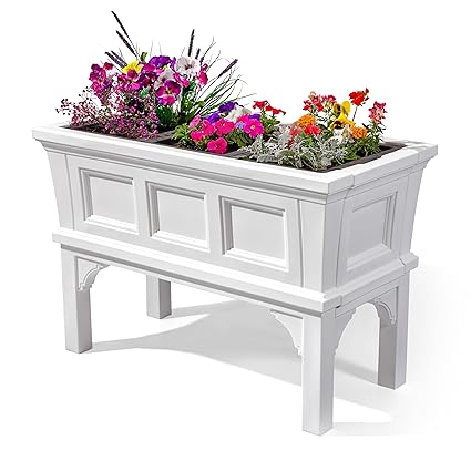 Step2 Atherton Raised Planter Box ? Classic White Outdoor Planter Box with Durable Construction ? Includes Removeable Trays for Easy Use ? Quick DIY Assembly ? Measures 24