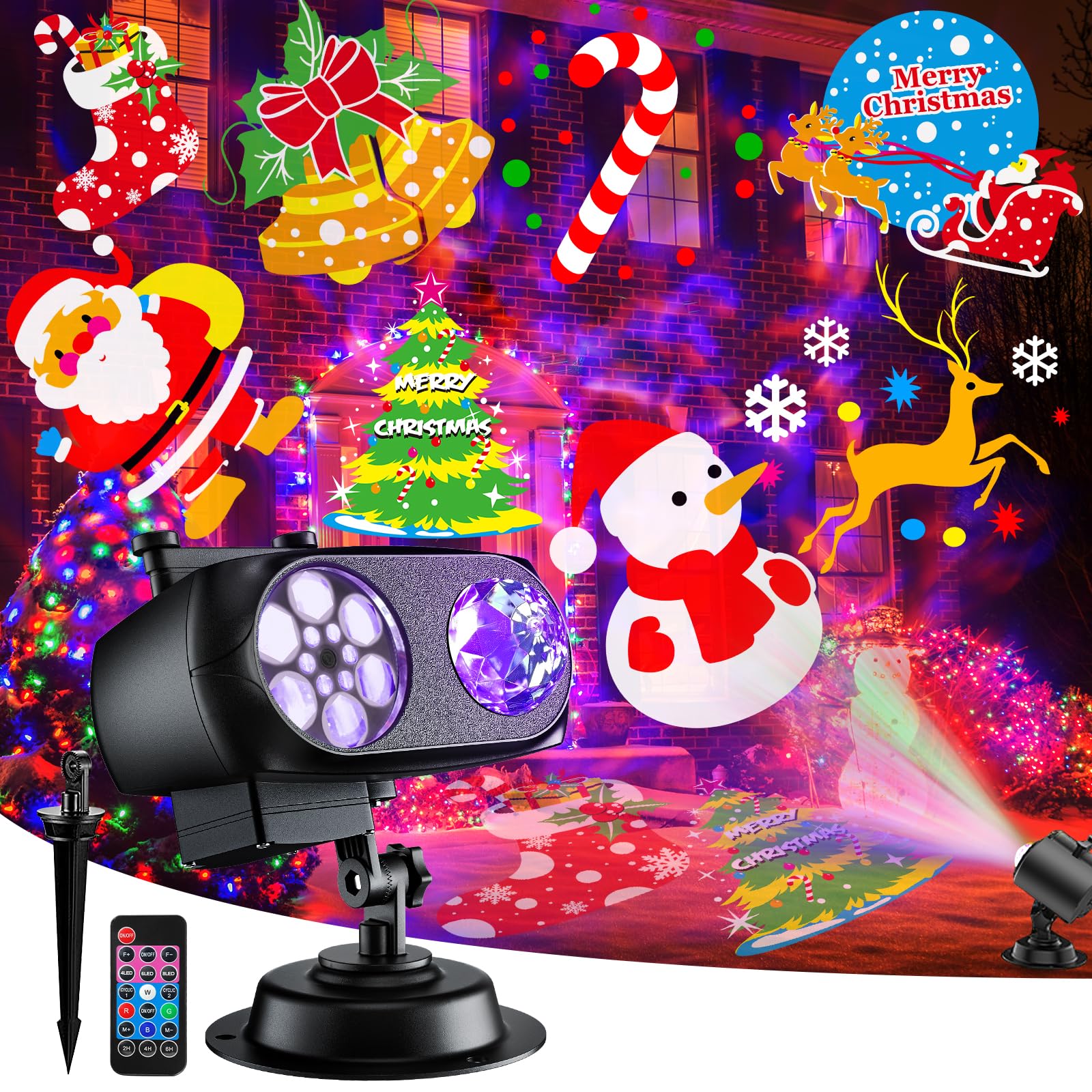 Brightest Halloween Decorations Projector Lights Outdoor 2023 Updated Displays 8 Patterns at a Time, 8 Themes Outdoor Christmas Lights Projector