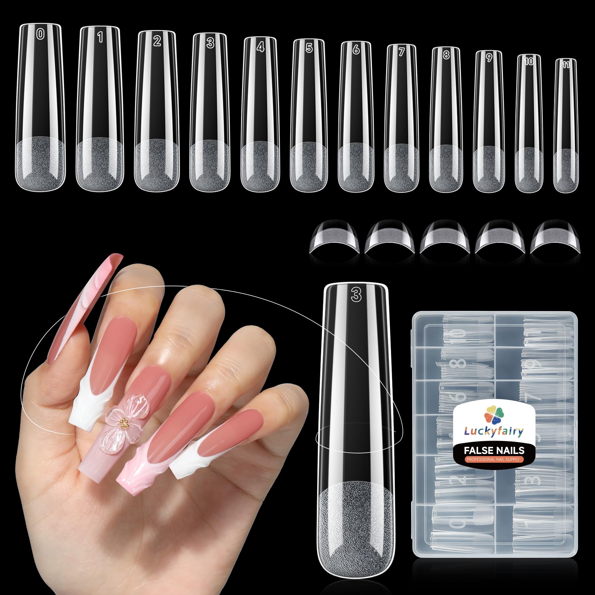 Photo 1 of Extra Long Sqaure Nail Tips: 120 Pcs XXL Nail Tips Square Pre-buffed Full Cover Clear Gel Nails Tips for Acrylic Nails Professional, 12 Sizes No C Curve Fake Nails for Nail Extensions Home DIY Salon