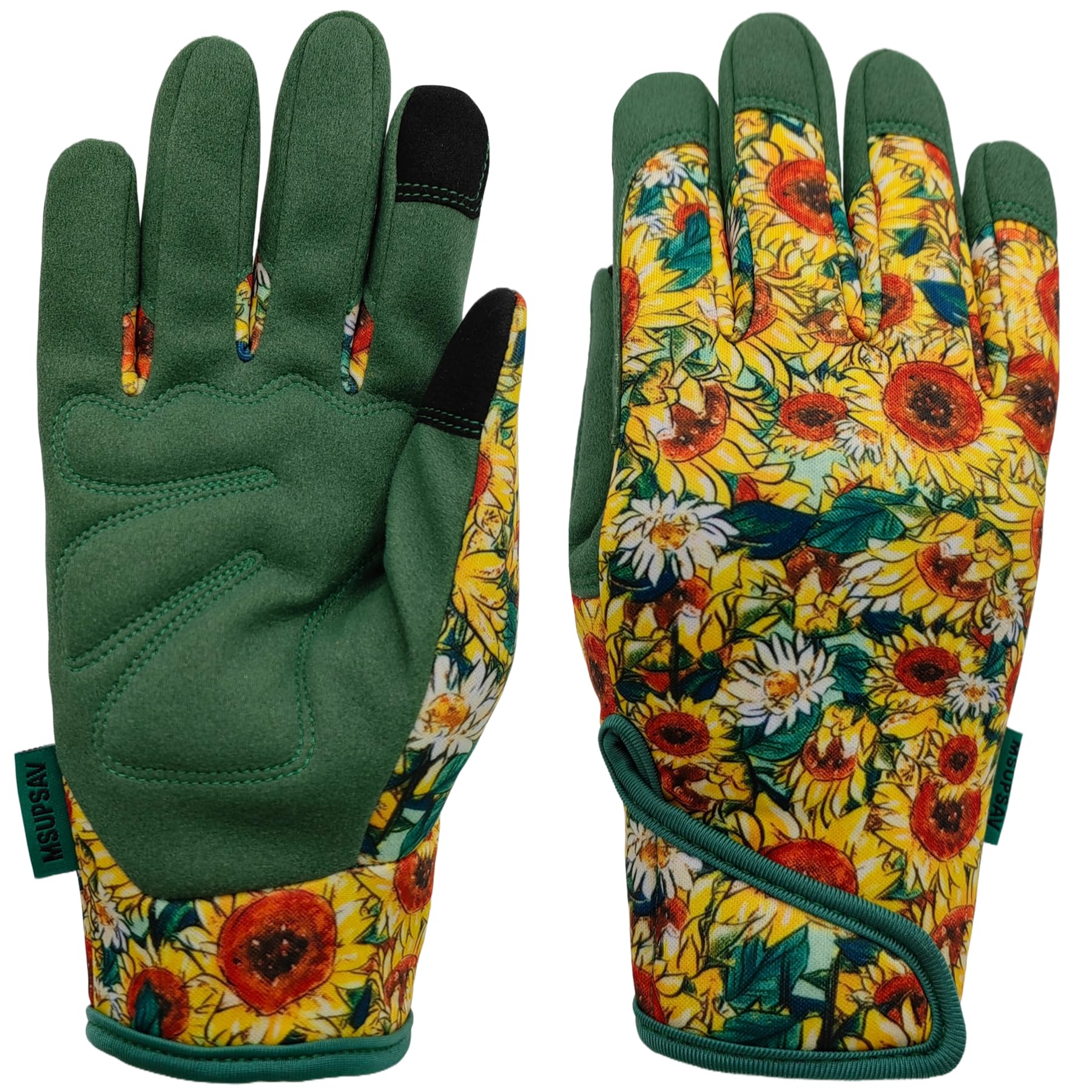 Gants de jardinage - Gants de travail - En élasthanne synthétique - Cadeaux pour femme - Pour écran tactile - Taille S - Tournesol vert