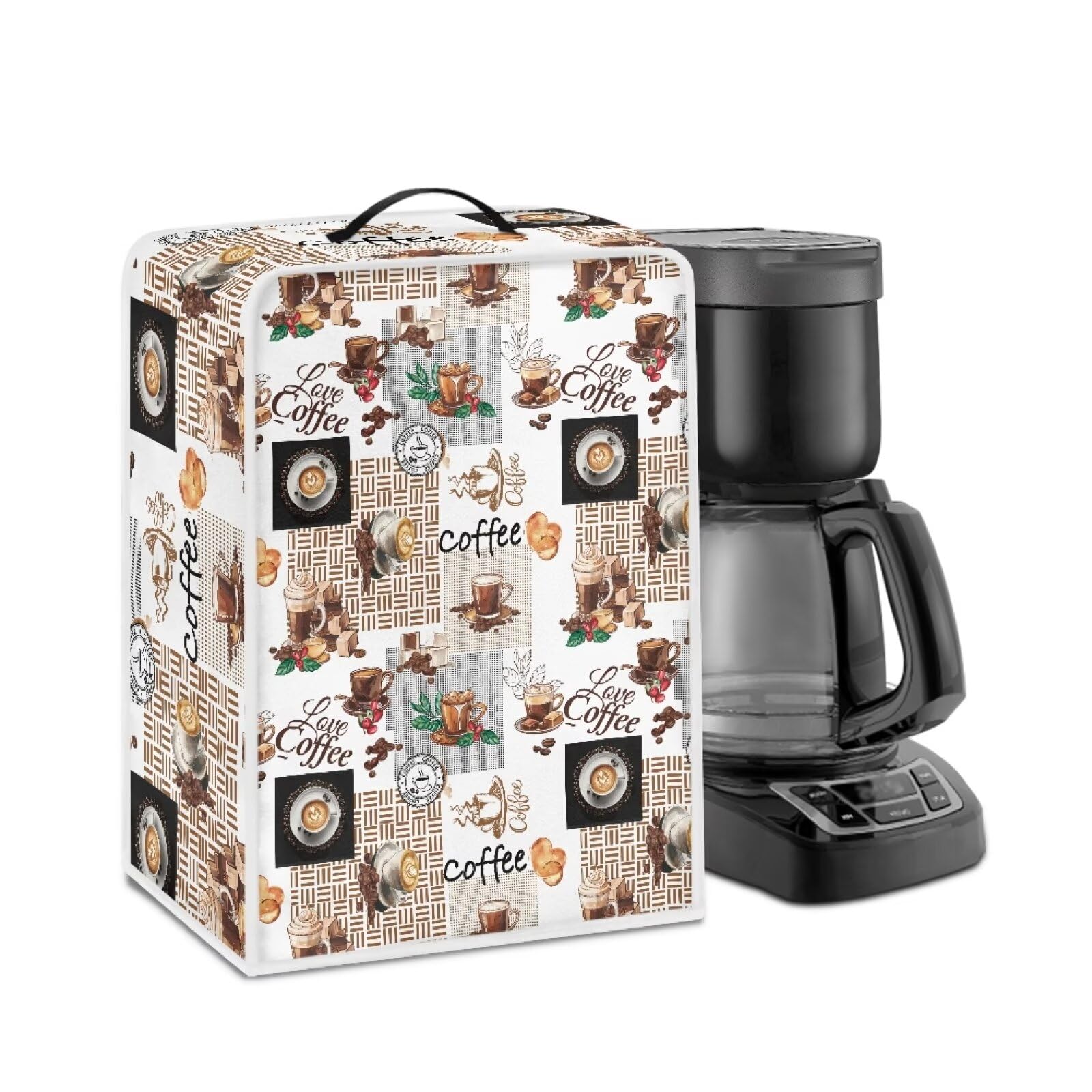 Elegant Coffee Floral Coffee Maker Cover for Kitchen Lightweight Coffee Maker Washable Appliance Cover Dust Covers with Top Handle for Coffee Shop Universal Fit