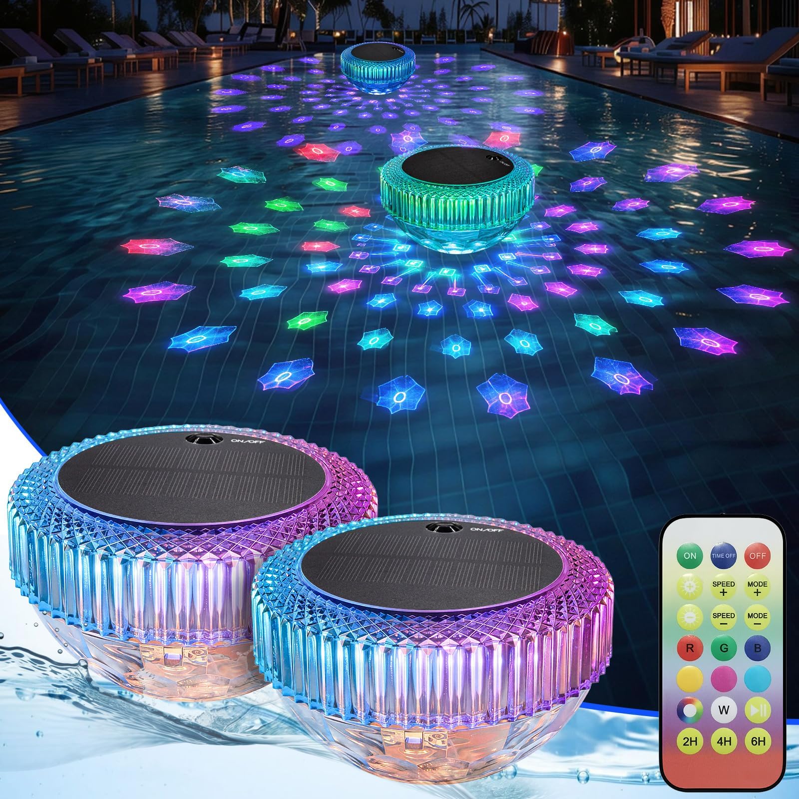 SIBI LIGHTING Schwimmende Poolbeleuchtung Solar, RGBW Poollicht mit Fernbedienung, IP68 Wasserdicht Pool Beleuchtung für Schwimmbad, Teich, Party, 2 Stück