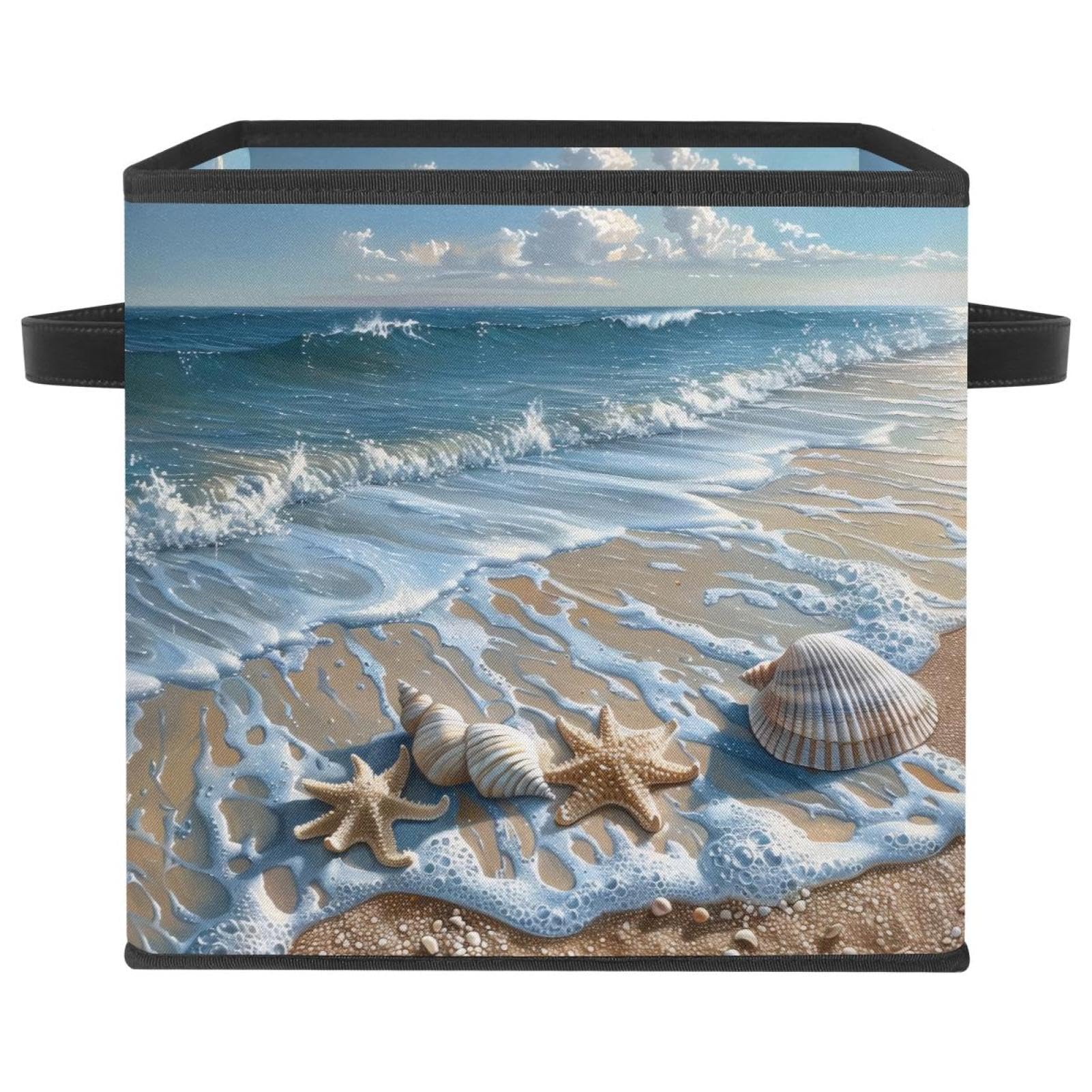 Boîte de rangement pliable pour le salon et placard décor coquillages