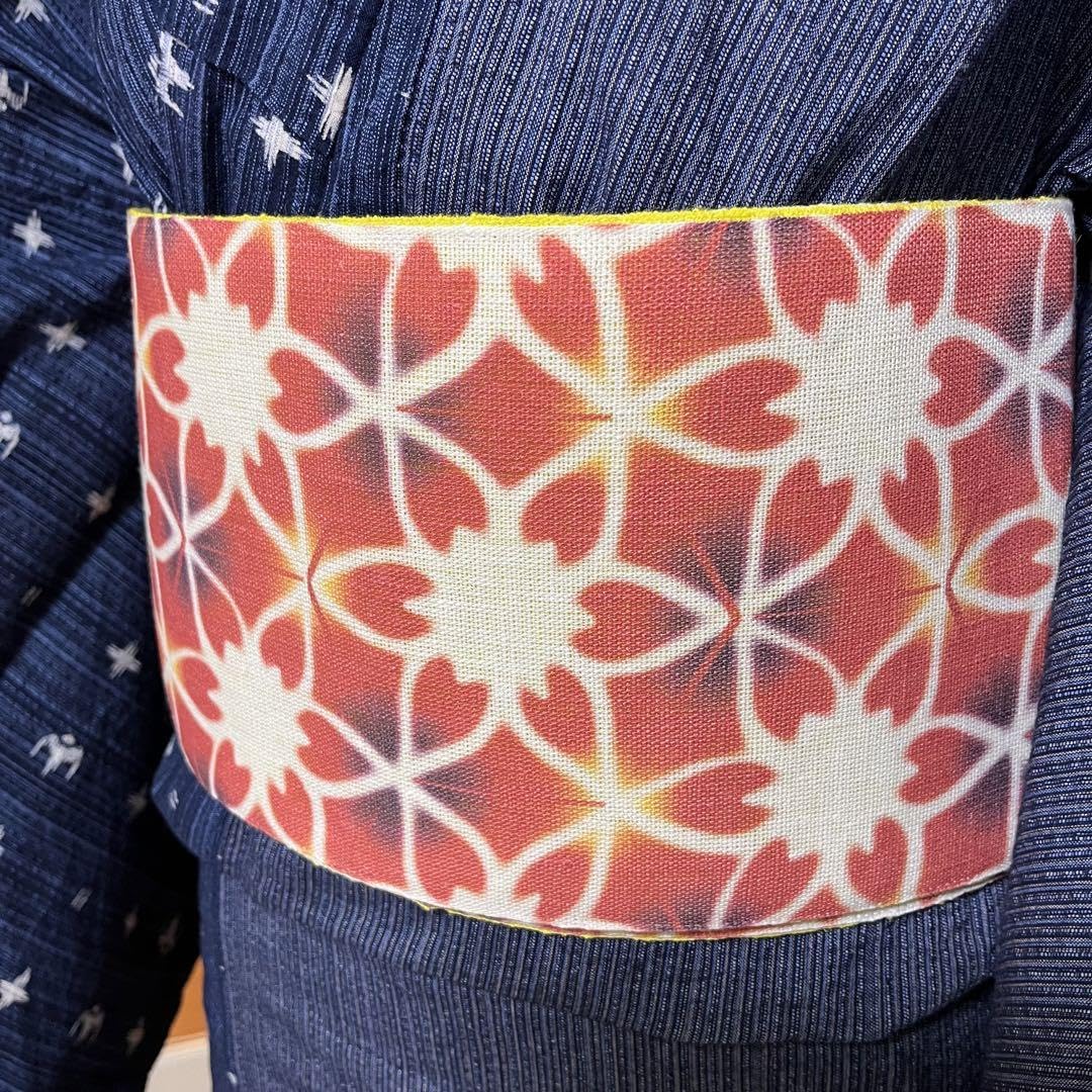 Amazon.co.jp: 雪花柄 麻 半巾帯 オレンジ 蛍イエロー 浴衣や単衣に  