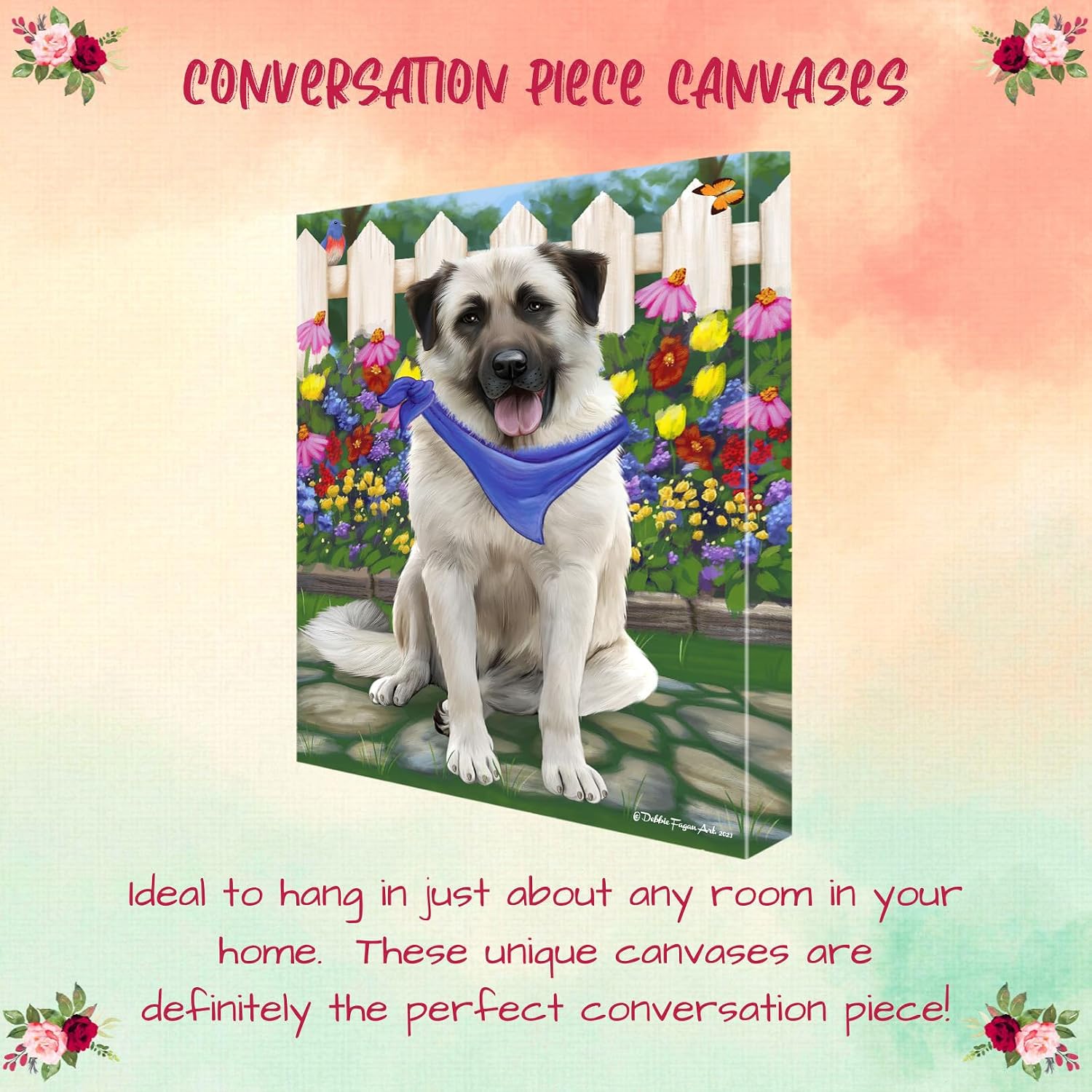 Doggie of the Day Spring Floral with Anatolian Shepherd Dogs Canvas Wall Art - Premium Quality Ready to Hang Room Decor - Flat Rolled 11" x 14"