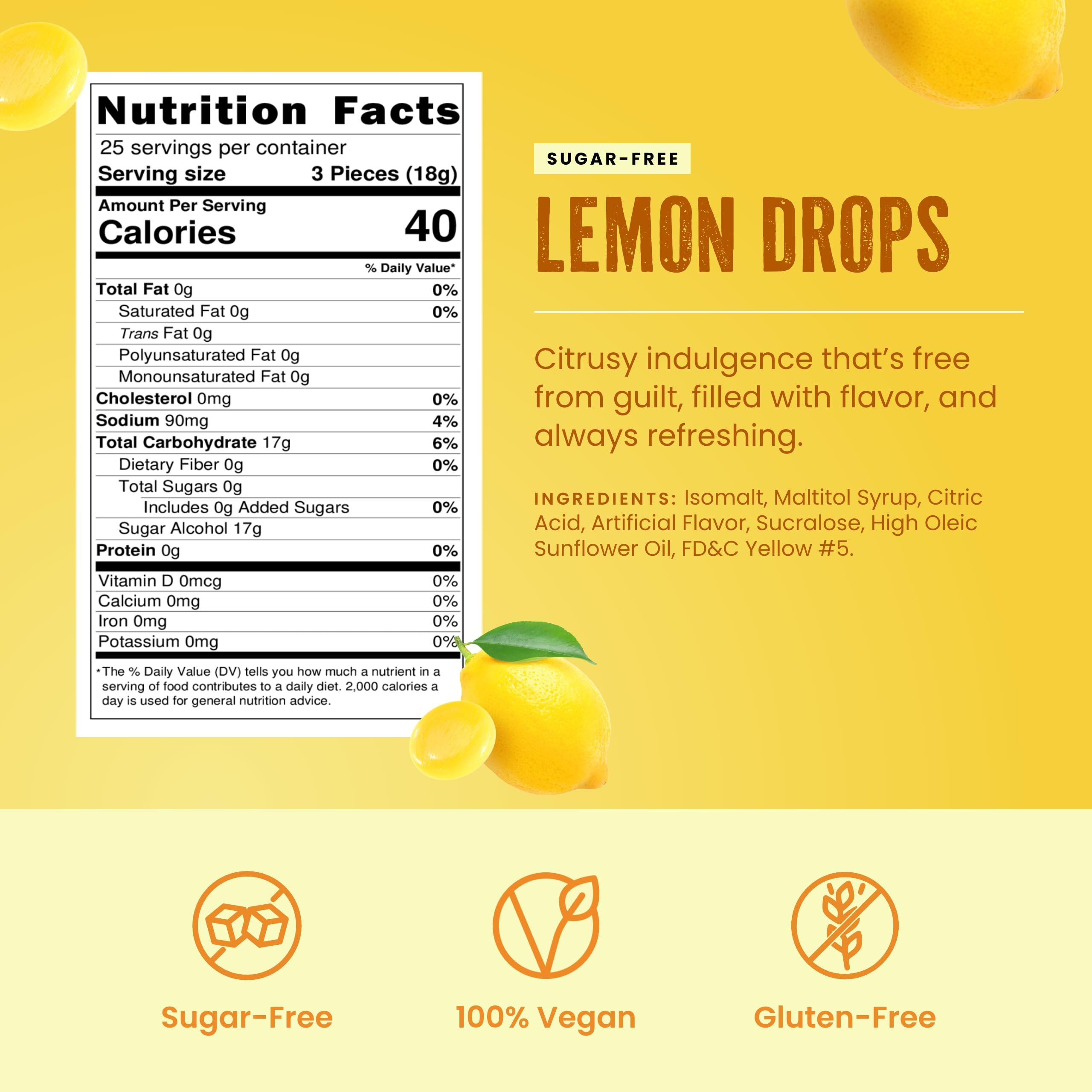 Sherbert Lemon Sweets Sugar Free 200g Bag Resealable Pouch Hard - View #10