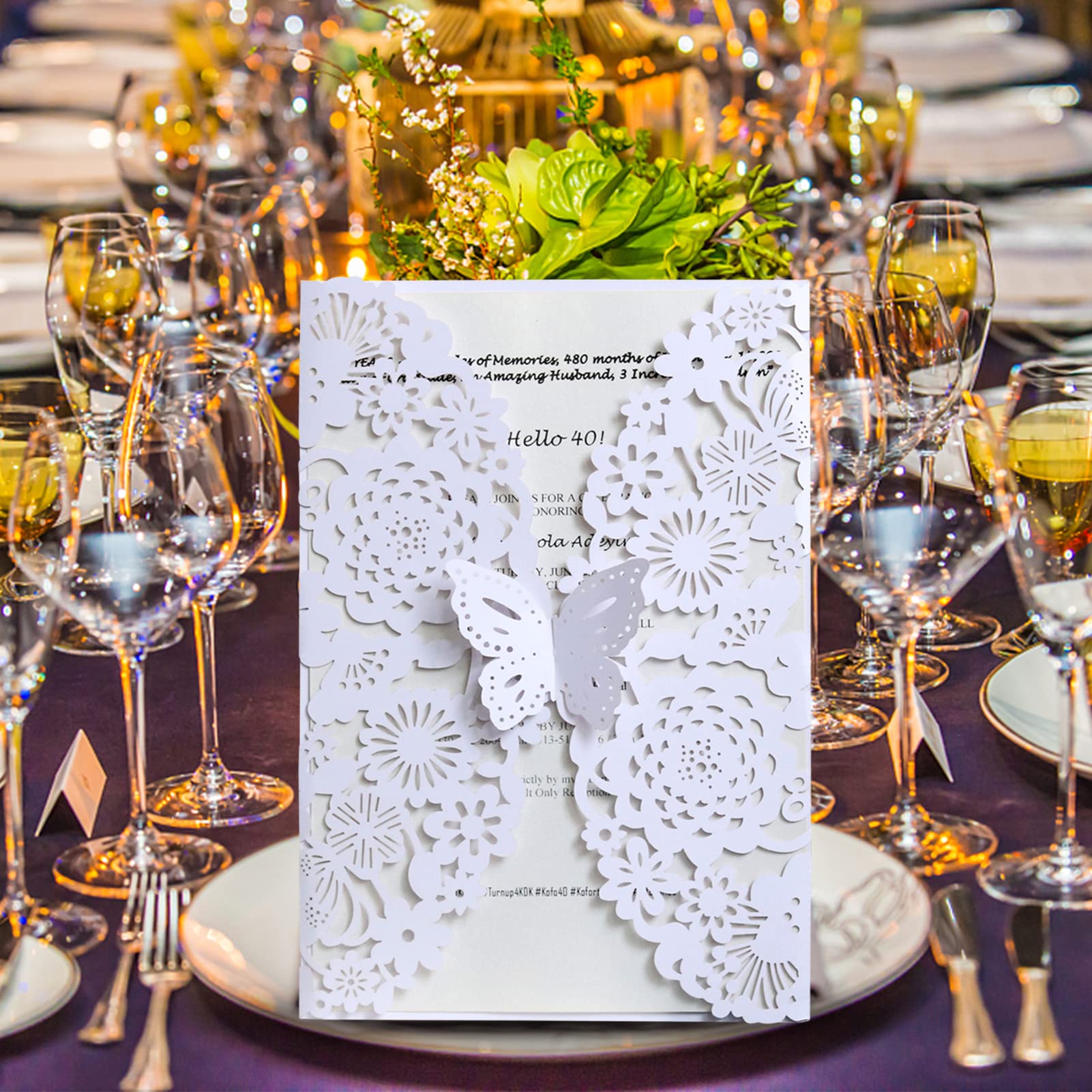 HERCHR Biglietto d'Auguri, Design floreale a conca Carte di Invito a Nozze con Carte Vuote e buste, 10 Pezzi taglio laser floreale inviti di nozze per sposa doccia