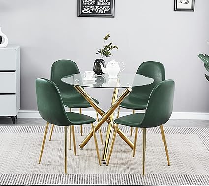 5-Piece Round Glass Dining Set for 4, Compact Round Glass Kitchen Table ...