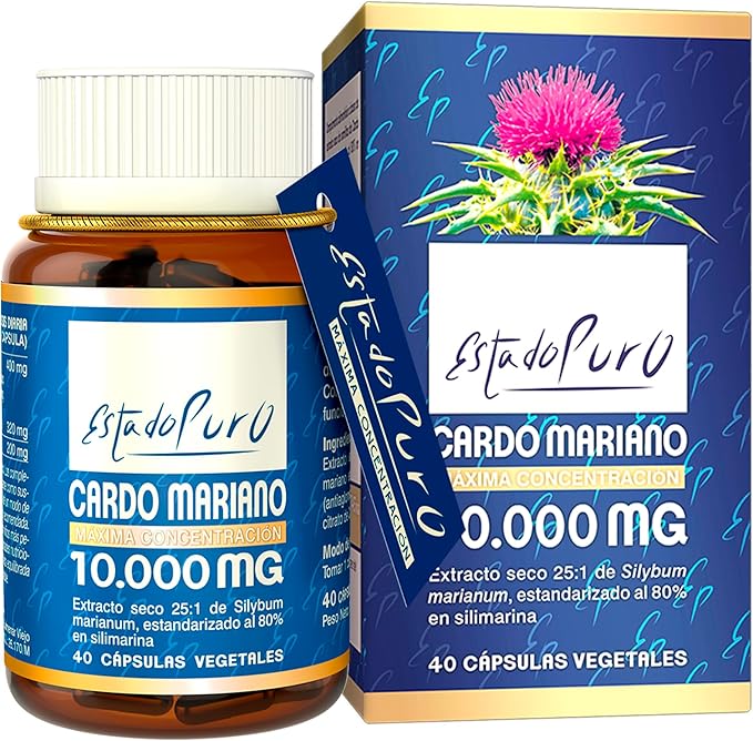 Cardo Mariano Estado Puro 10000 mg | Extracto de Semillas Concentrado 25:1 con 80% Silimarina y Colina | Apoyo para el Hígado, Limpieza y Detox | 40 Cápsulas de Tongil (Paquete de 1)