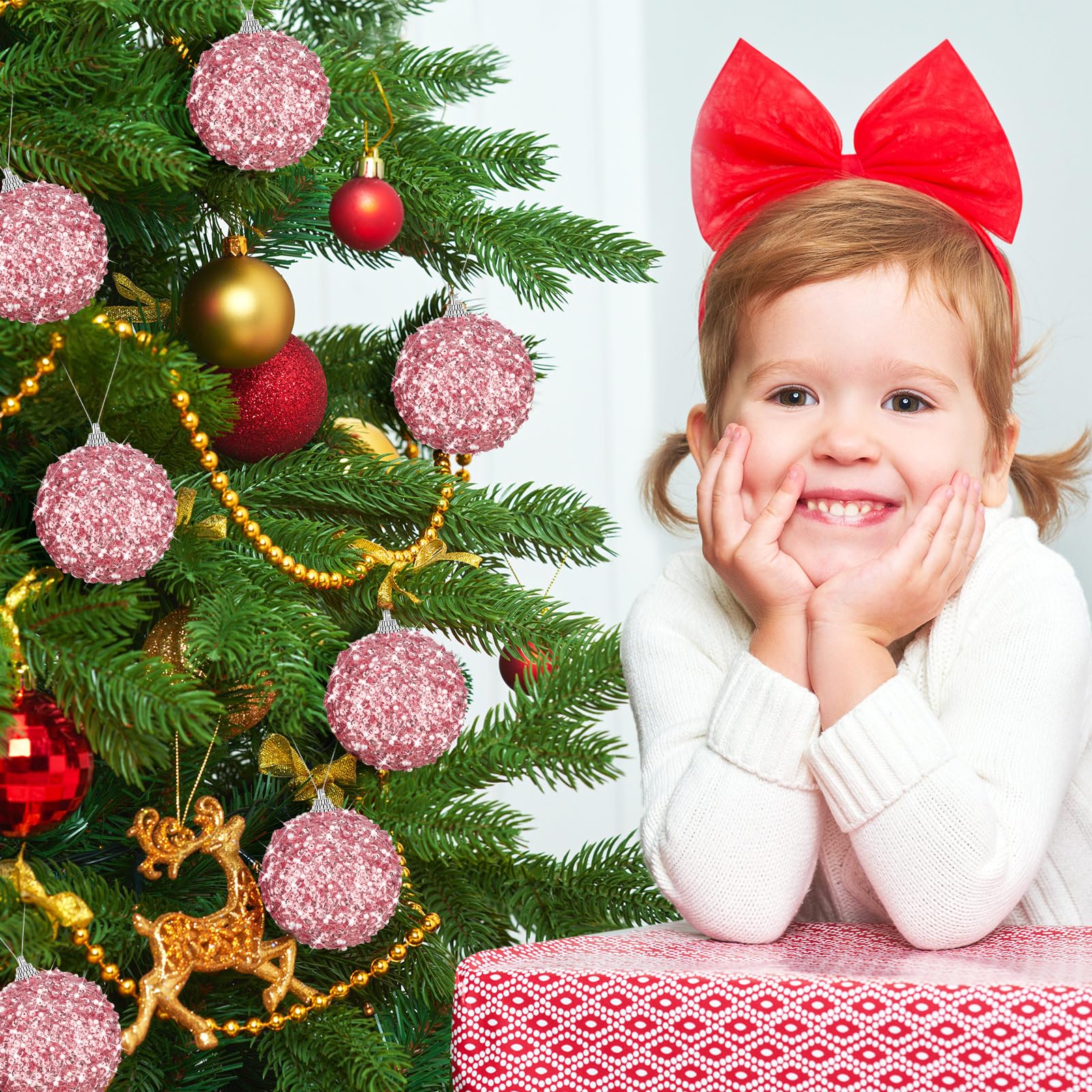 Liliful 24 adornos de bola de Navidad de 3.15 pulgadas con purpurina, decoraciones de árbol de Navidad, adornos colgantes grandes de Navidad para árbol de Navidad, boda, hogar, mesa, fiesta,