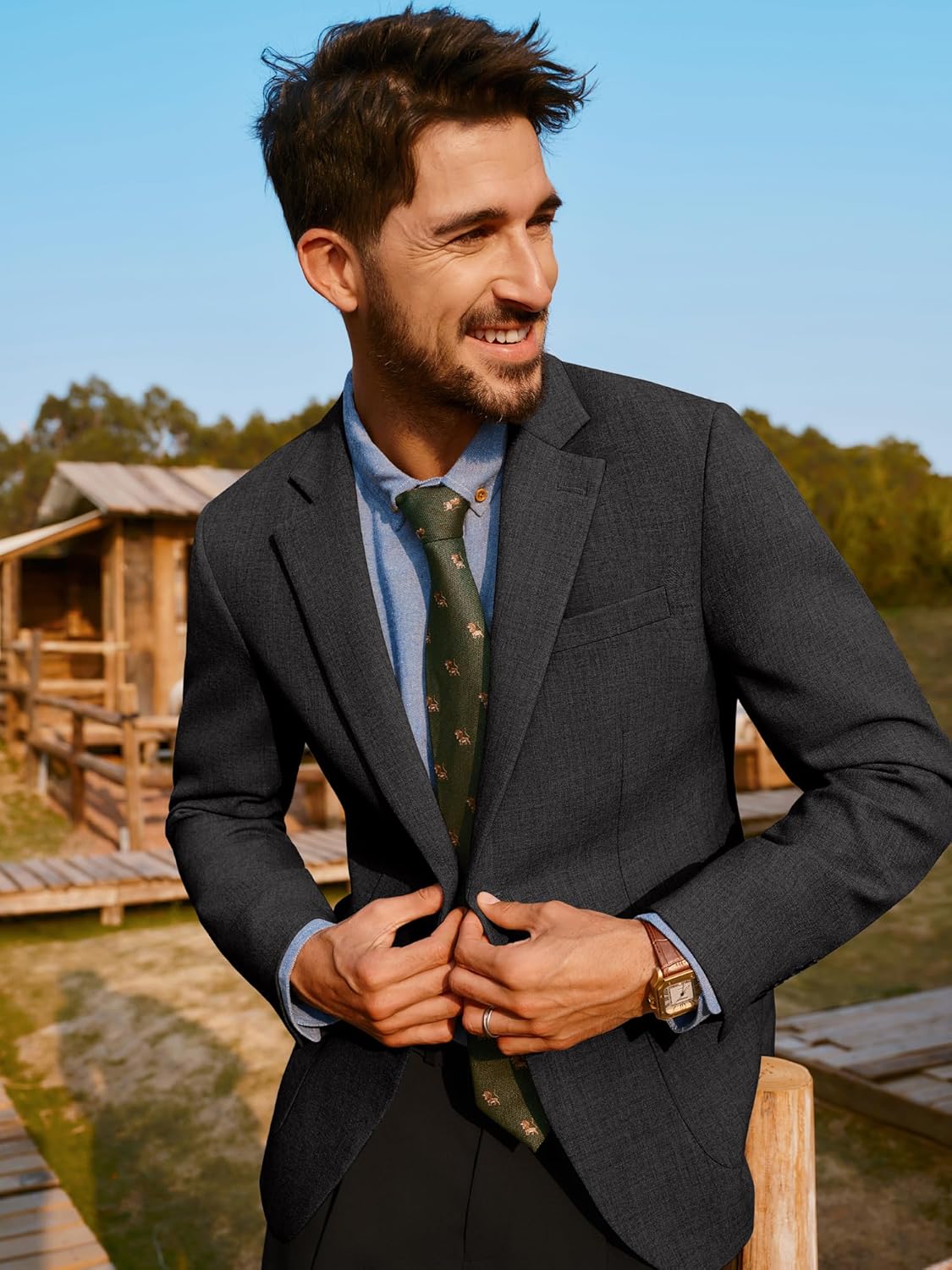 PJ PAUL JONES Mens Casual Sport Coats Two Button Slim Fit Blazer Lightweight Pattern Lined Notch Lapel Suit Jacket - Image 3