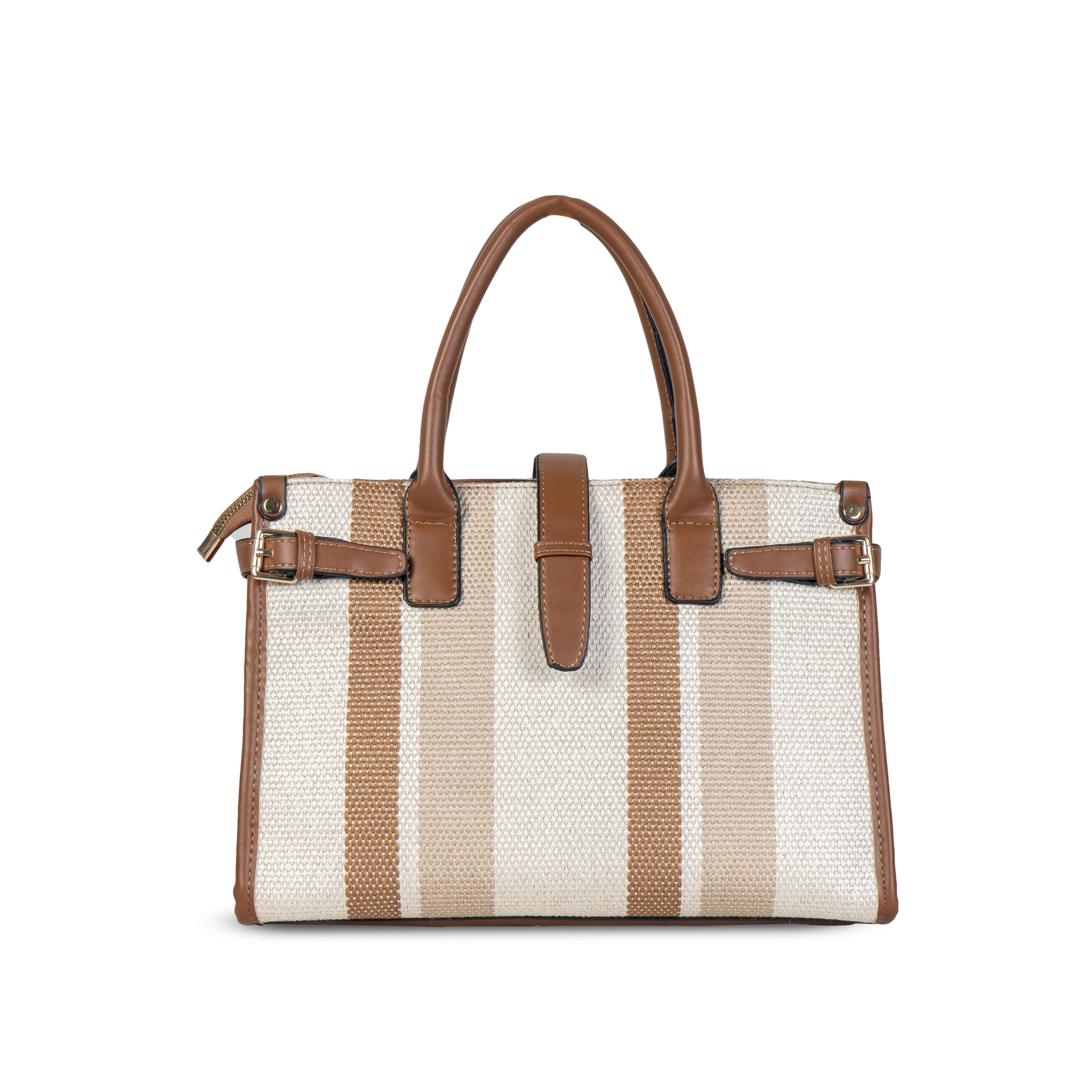 FIRSTGLOW Women's Handbag | Full Grain Leather Satchel, Top Handle Shoulder Bag, Brown Striped Purse | Stylish Office, Work, Daily Use, Travel Bag | Multiple Compartments, Zipper Closure-image-20