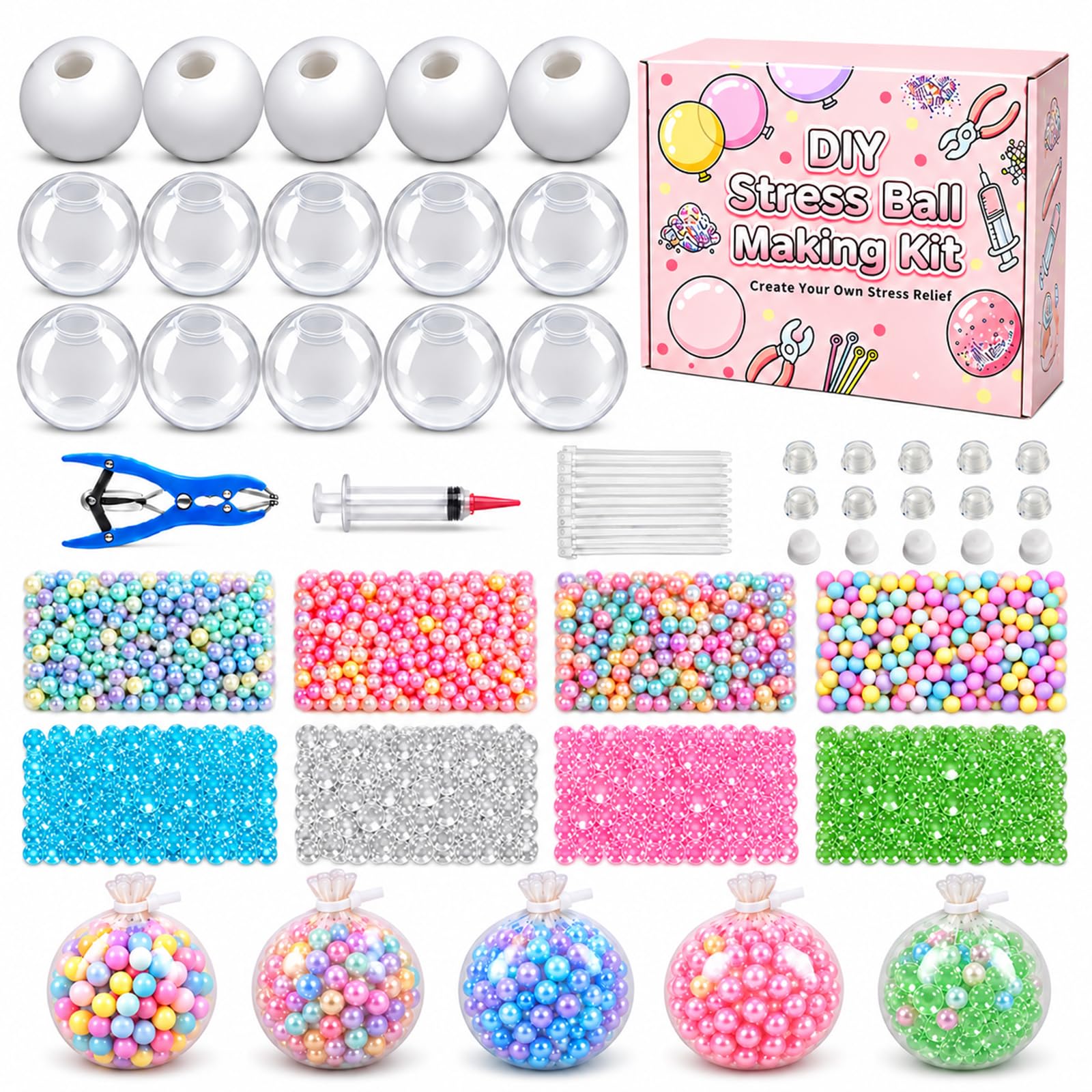 15pcs Squishy Making Kit - 6cm Thickened Silicone Blank Stress Ball Skins, Diy Custom Squeeze Set With Transparent And White Empty Shells For Adults Sensory Crafting (L-15pcs)