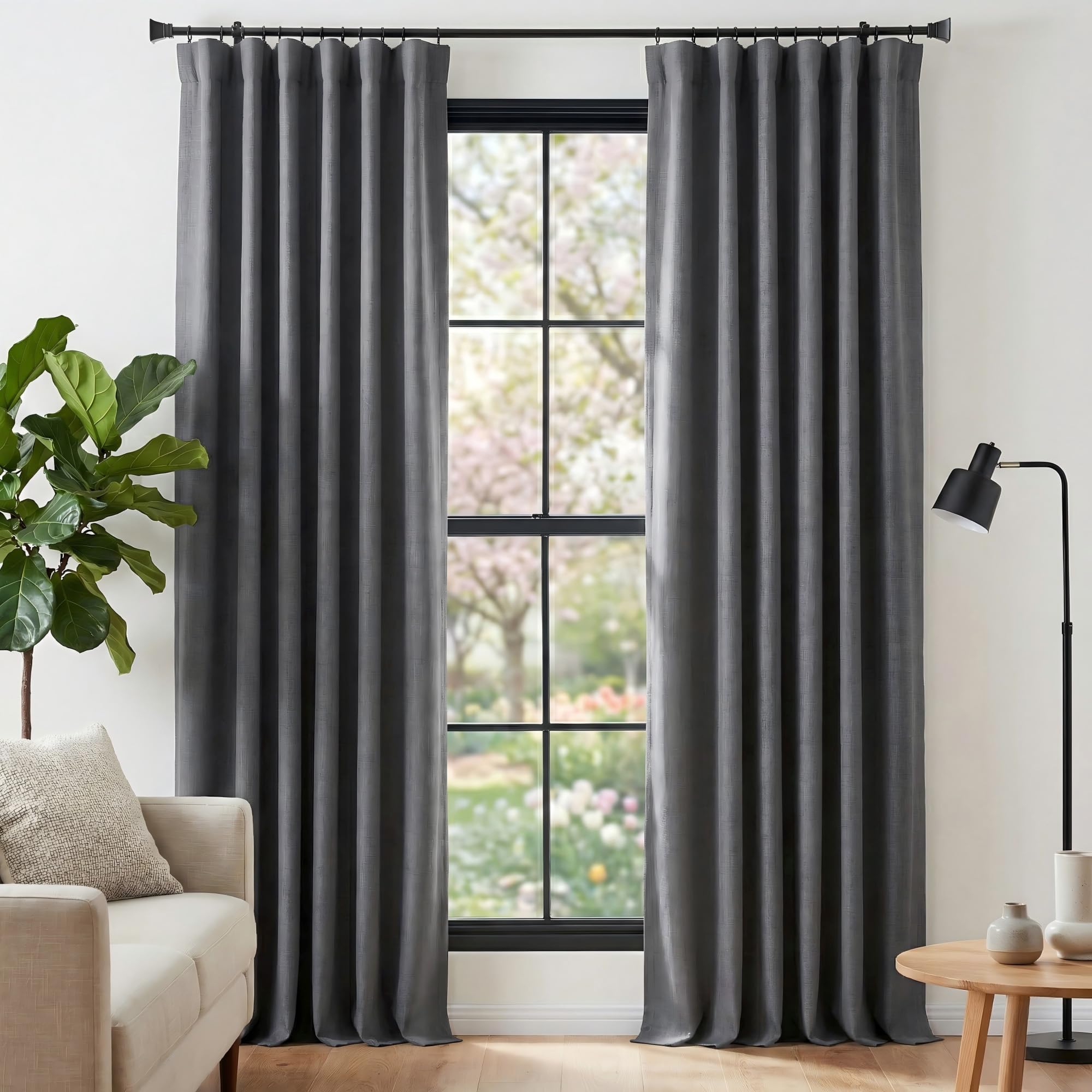 Amazon.com: NICETOWN Charcoal Gray Linen Room Darkening Curtains