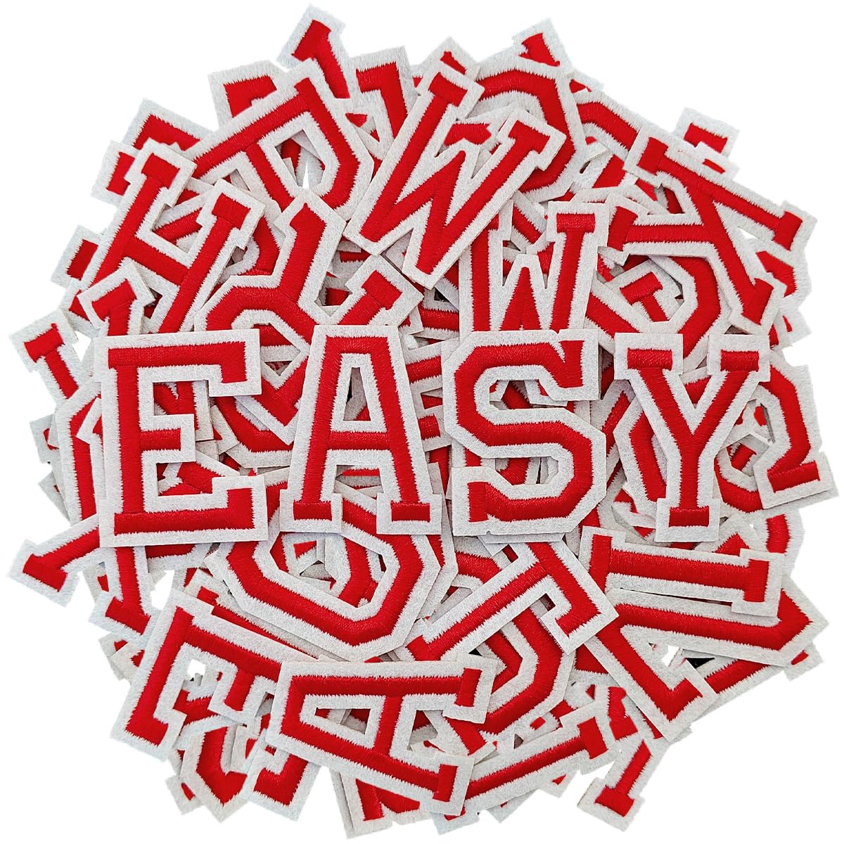 ZESION Iron on Letter 104Pcs Alphabet A to Z Patches with Ironed Adhesive, Decorate Repair Patches for Jackets Shirts Hats Bags Jeans/Red