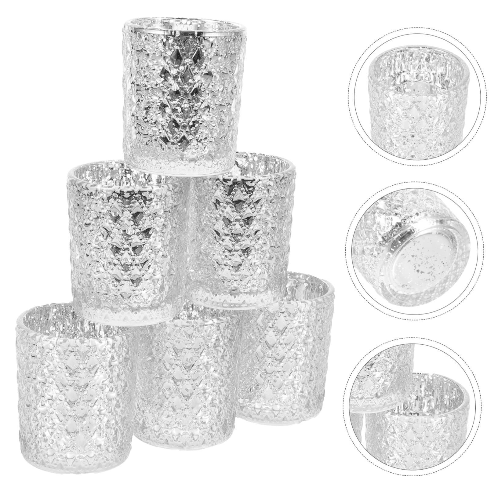 Portavelas de Cristal Decorativo 12 Piezas para Té, Plata | Juego para Hogar y Fiesta, Efecto Ornamental, Formato Práctico para Velas de Té