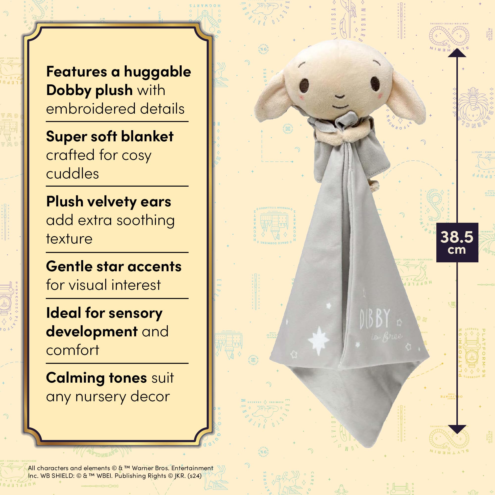 Rainbow Designs Harry Potter Dobby Coperta Comfort per Neonati - Copertina Vellutata Morbida Grigia con Dettagli in Peluche di Elfo Domestico e Stelle - Compagno di Coccole da Abbracciare per Bambini