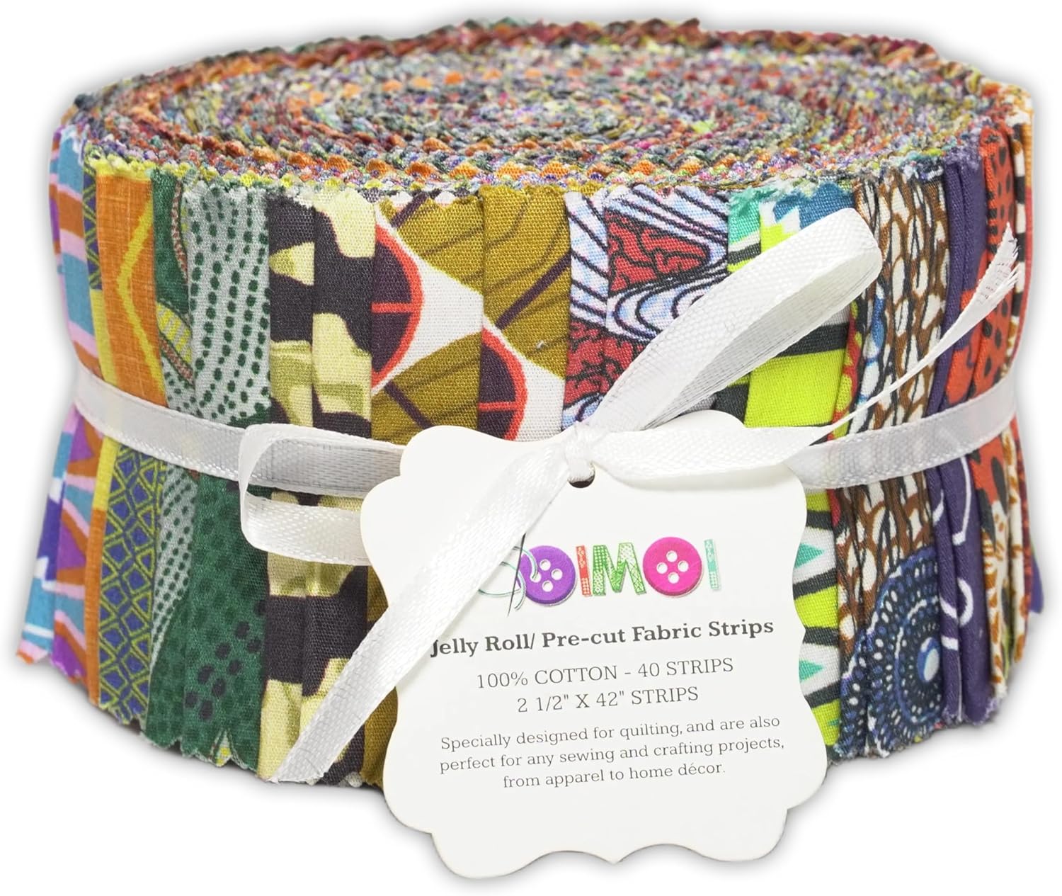 Soimoi 40Pcs African Floral Print Precut Fabrics Strips Roll Up 2.5x42inches Cotton Jelly Rolls for Quilting-ese