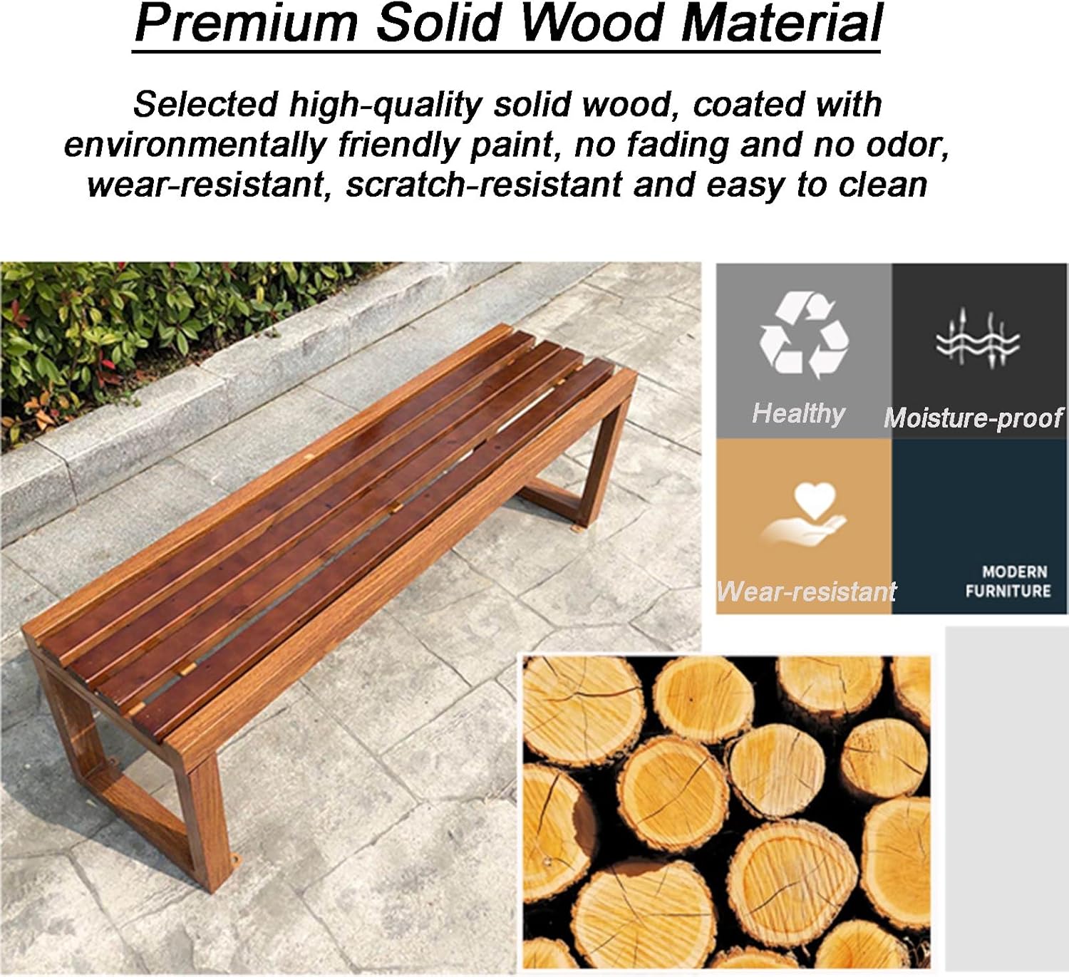 Wooden Outdoor Bench, 2-Person Backless Slatted Garden Seat for Patio & Indoors (Brown, 47in) - Durable, Stylish, Perfect for Decks, Yards, and Entryways