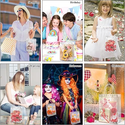 Miniatura 7 de BESARME Paquete de 30 bolsas de regalo transparentes con asa, bolsas de plástico reutilizables, pequeñas bolsas transparentes para regalos, bodas,