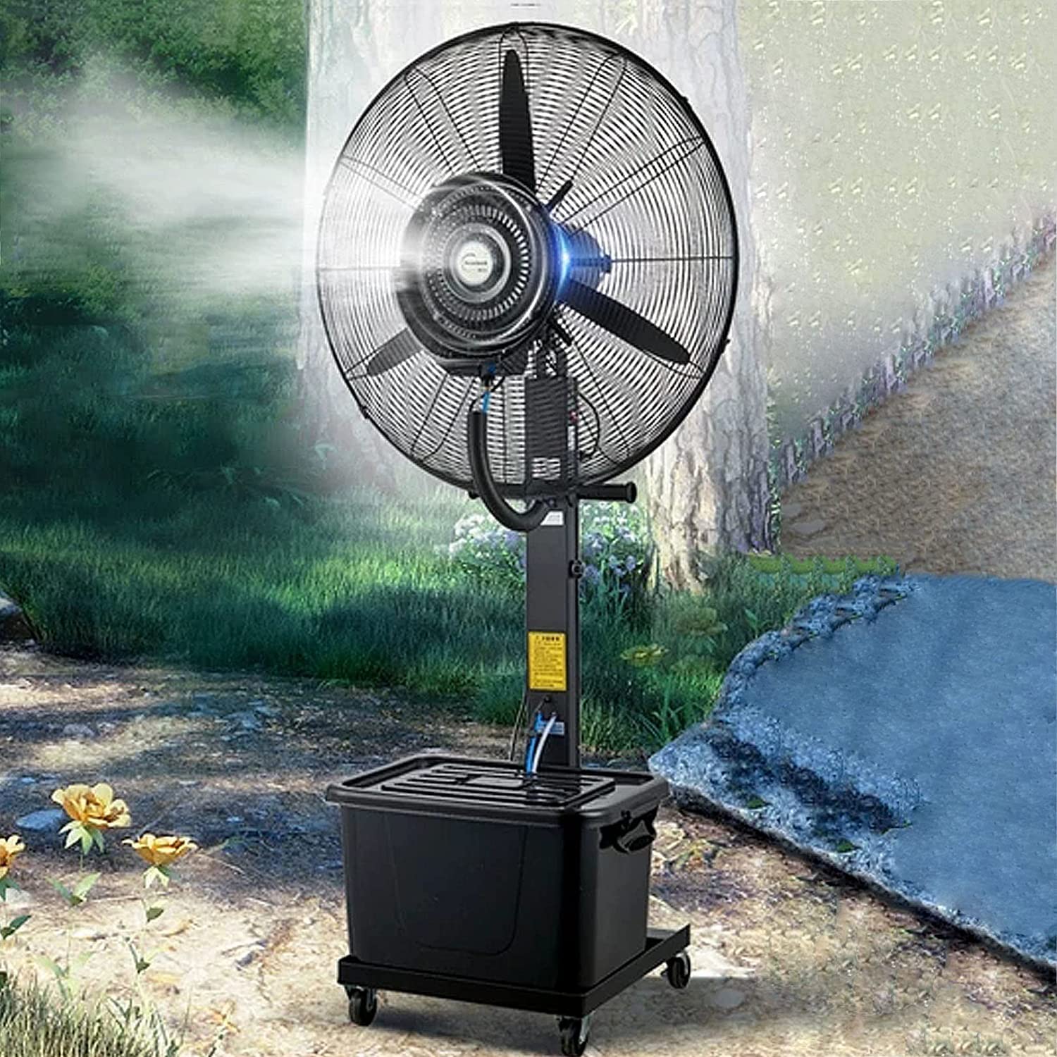 asdchZen Pedestal Fan With Misting, 3 Speeds Industrial Standing Fan, 90°Oscillation Outdoor Mist Fan With 42L Large Water Tank